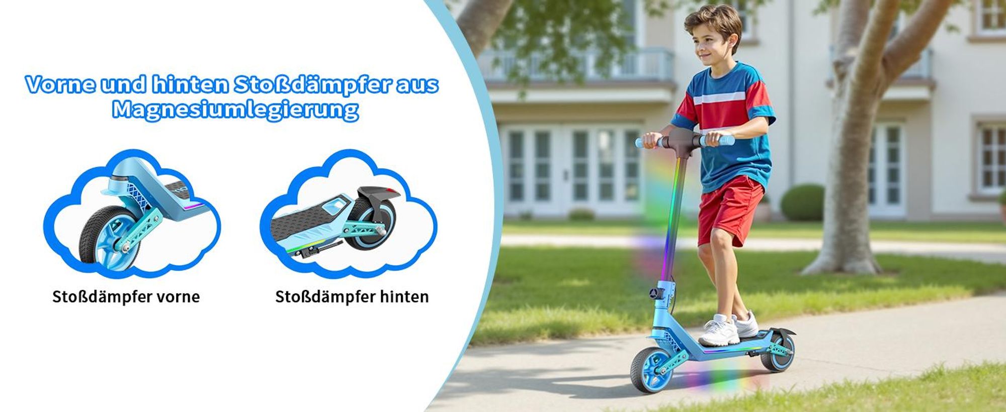 Blau Elektroroller U8 Für Kinder 6-12 Jahren