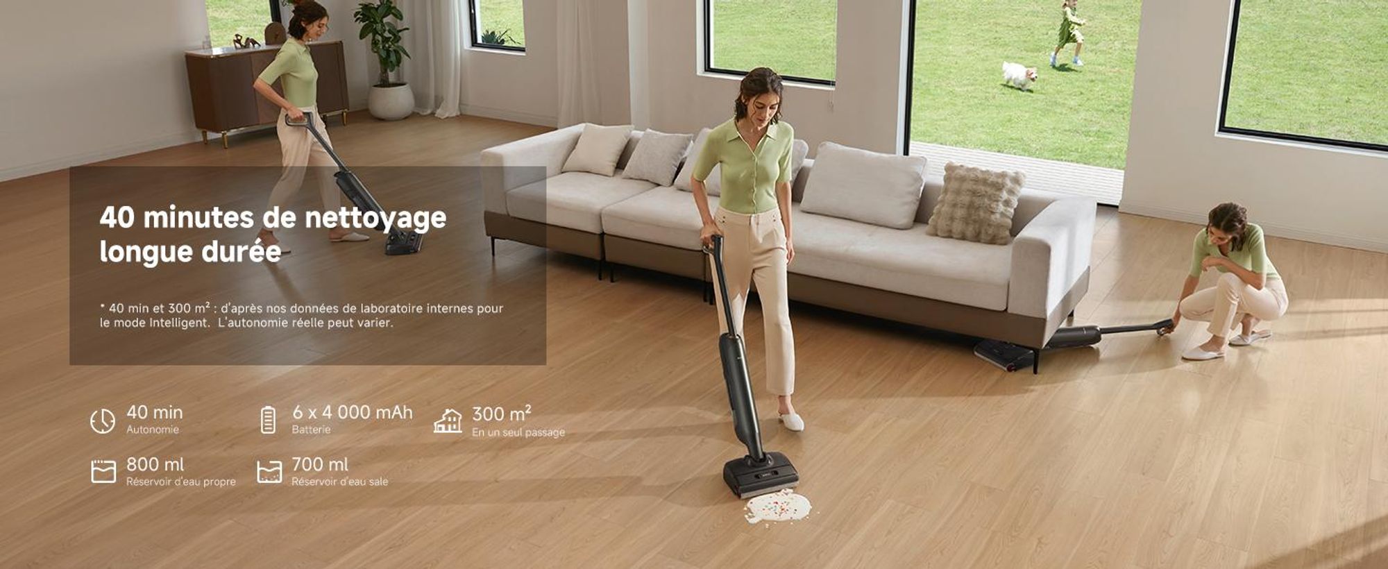 MOVA M10 Aspirateur laveur, ultra-léger 0,9 kg, design plat 180° avec rotation 90°, brosse double anti-enchevêtrement, puissance 18 kPa