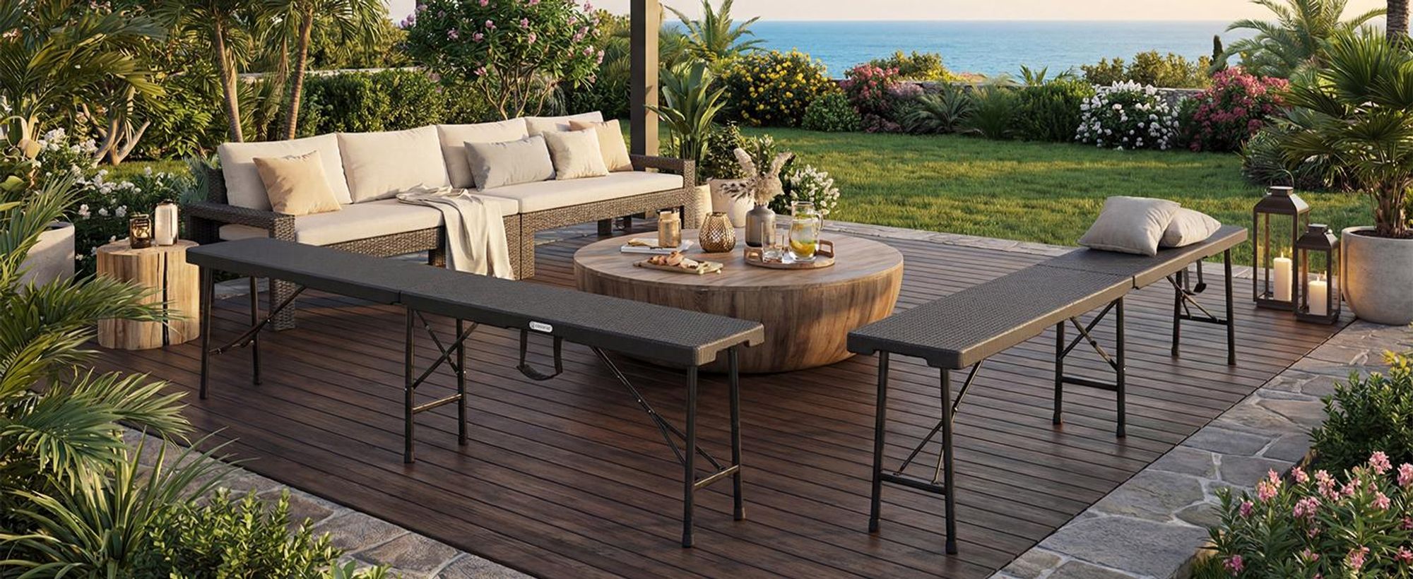 CASARIA Bierbank 2er Set klappbar 180 cm, Kunststoff, 8 Personen, Weiß
