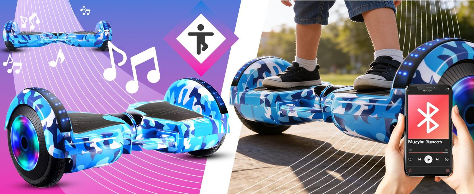 Hoverboard Elektroroller 8 Zoll mit Bluetooth LED E-Balance Scooter Elektro Balance Hoverkart Kinder Motorbeleuchtung und Bluetooth Skateboard, Retoo