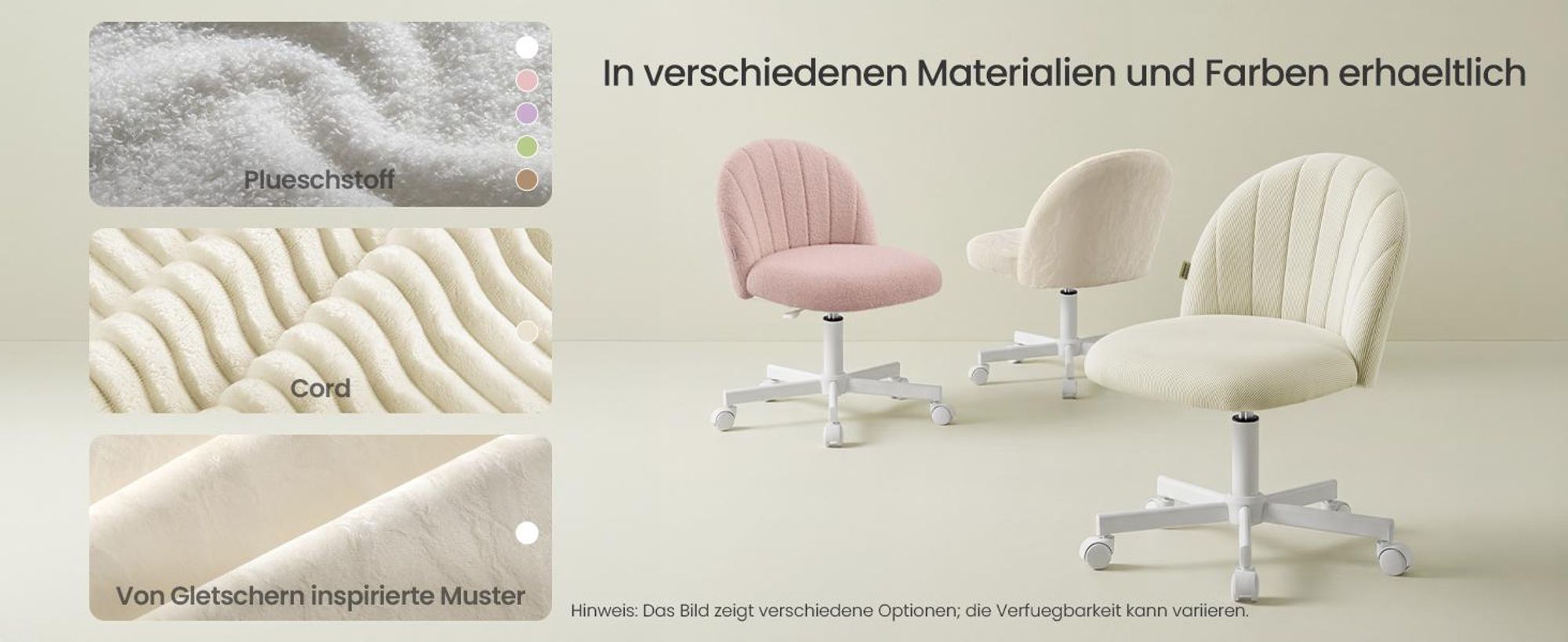 SONGMICS Schminkstuhl, Bürostuhl, Teddy-Fleece-Oberfläche, höhenverstellbar, kompaktes Design, grün