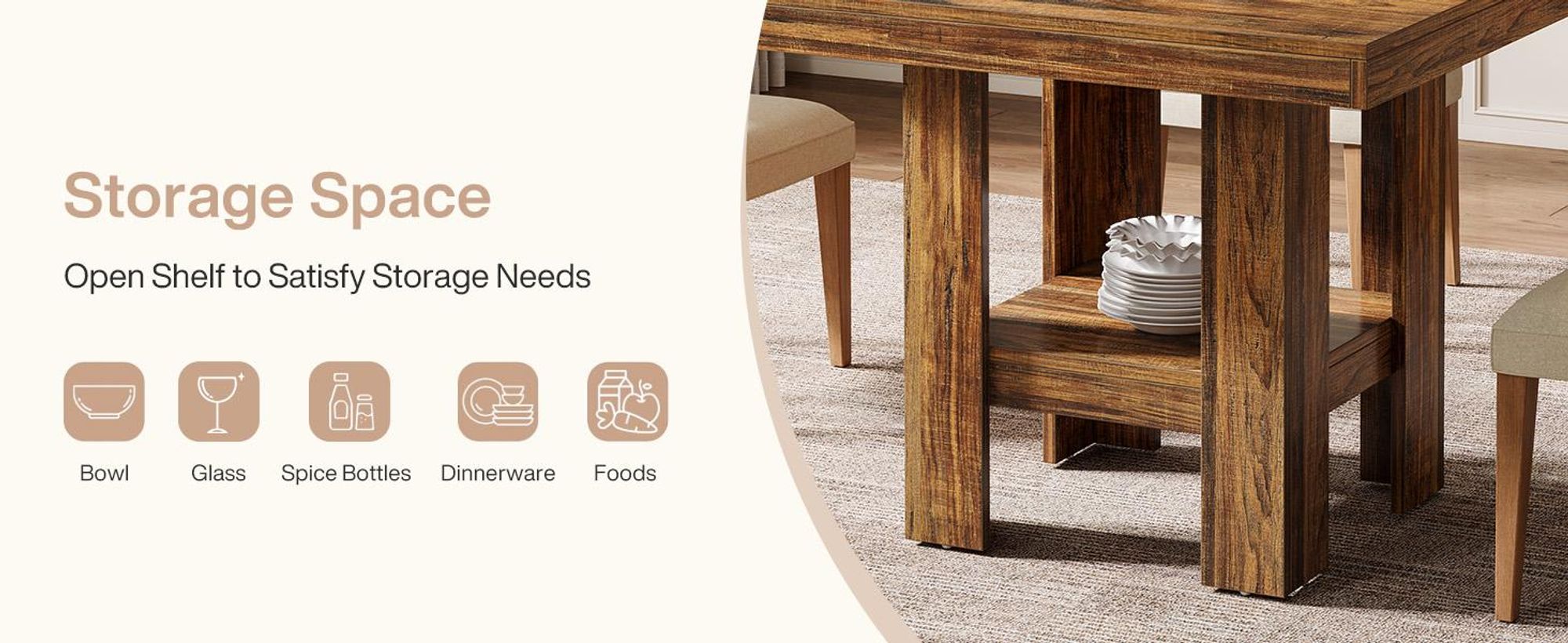 Tribesigns 80 cm quadratischer Esstisch für 4 Personen, kleiner Küchentisch mit Ablagefläche, kompakte Esszimmermöbel für Büros, Restaurants, Braun