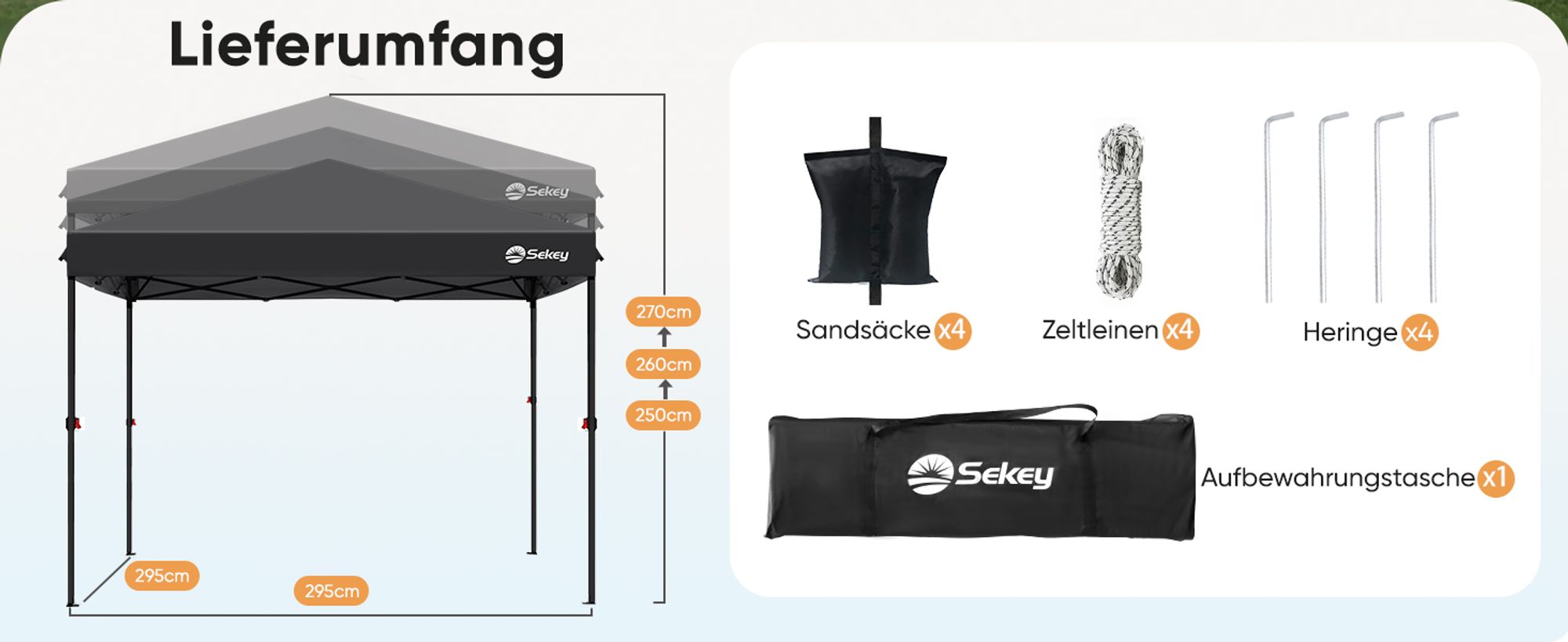 Sekey Faltpavillon 3x3 wasserdicht, Pop Up Pavillon mit 4 Sandsäcken, UV-Schutz 50+ Pavillons & Partyzelte Festzelt, Schwarz