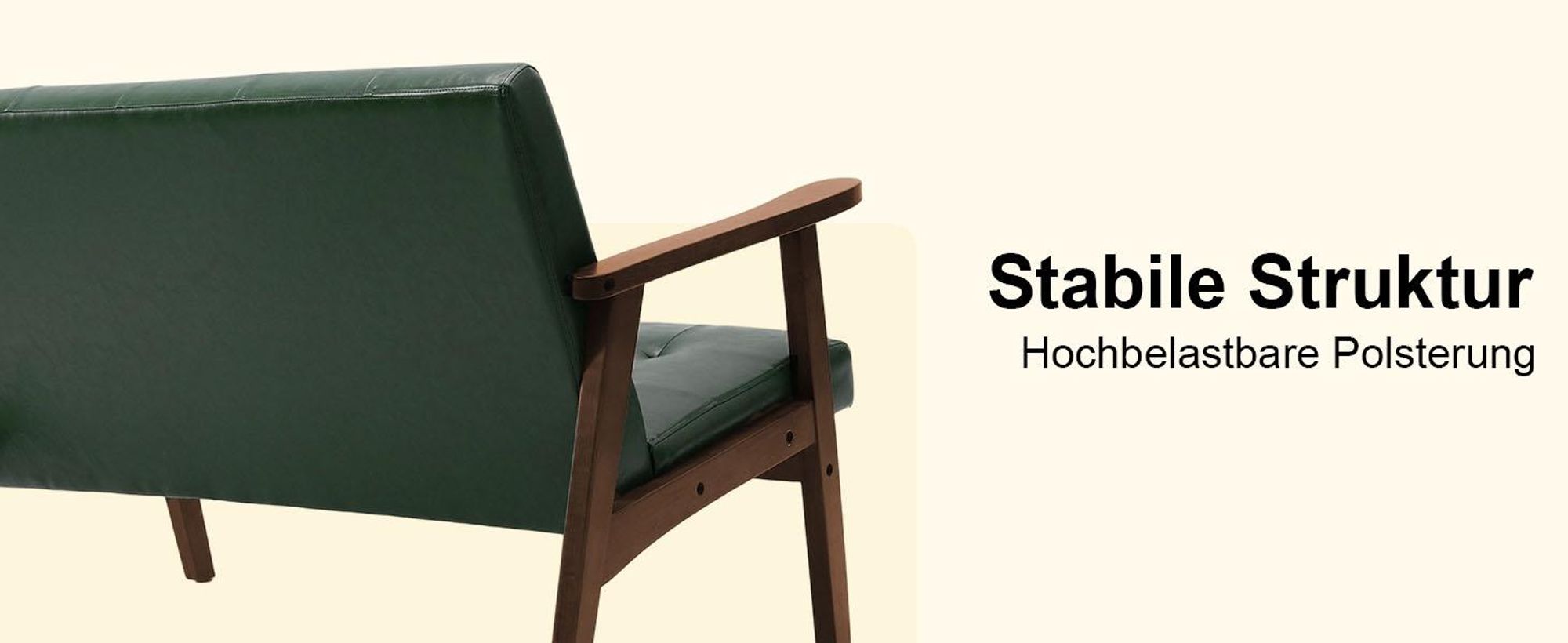 2-Sitzer skandinavisches Sofa aus Kunstleder, mit Armlehnen, Massivholzrahmen, für Wohnzimmer/Schlafzimmer/Büro, Traglast 240 kg, 124×74×75 cm, Dunkel