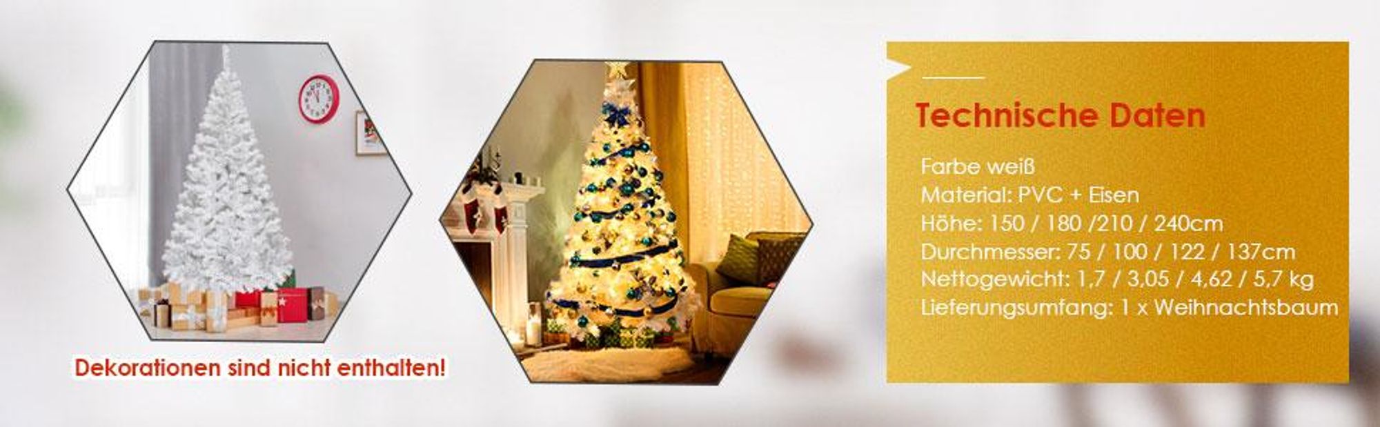 COSTWAY 240cm Künstlicher Weihnachtsbaum mit 1138 Spitzen, PVC Nadeln & Metallständer, Tannenbaum, Christbaum ideal für Zuhause, Büro & Geschäfte, weiß