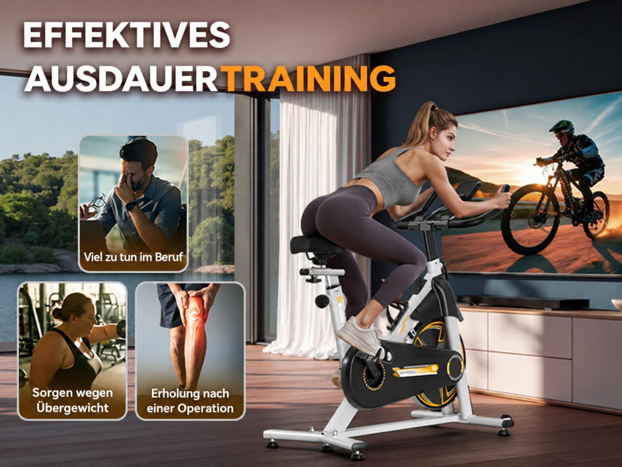 Heimtrainer Fahrrad für zu Hause – leises Fitnessbike mit verstellbarem Magnetwiderstand, LCD-Display& Tablet-Halter für Zuhause, App, max. 136 kg