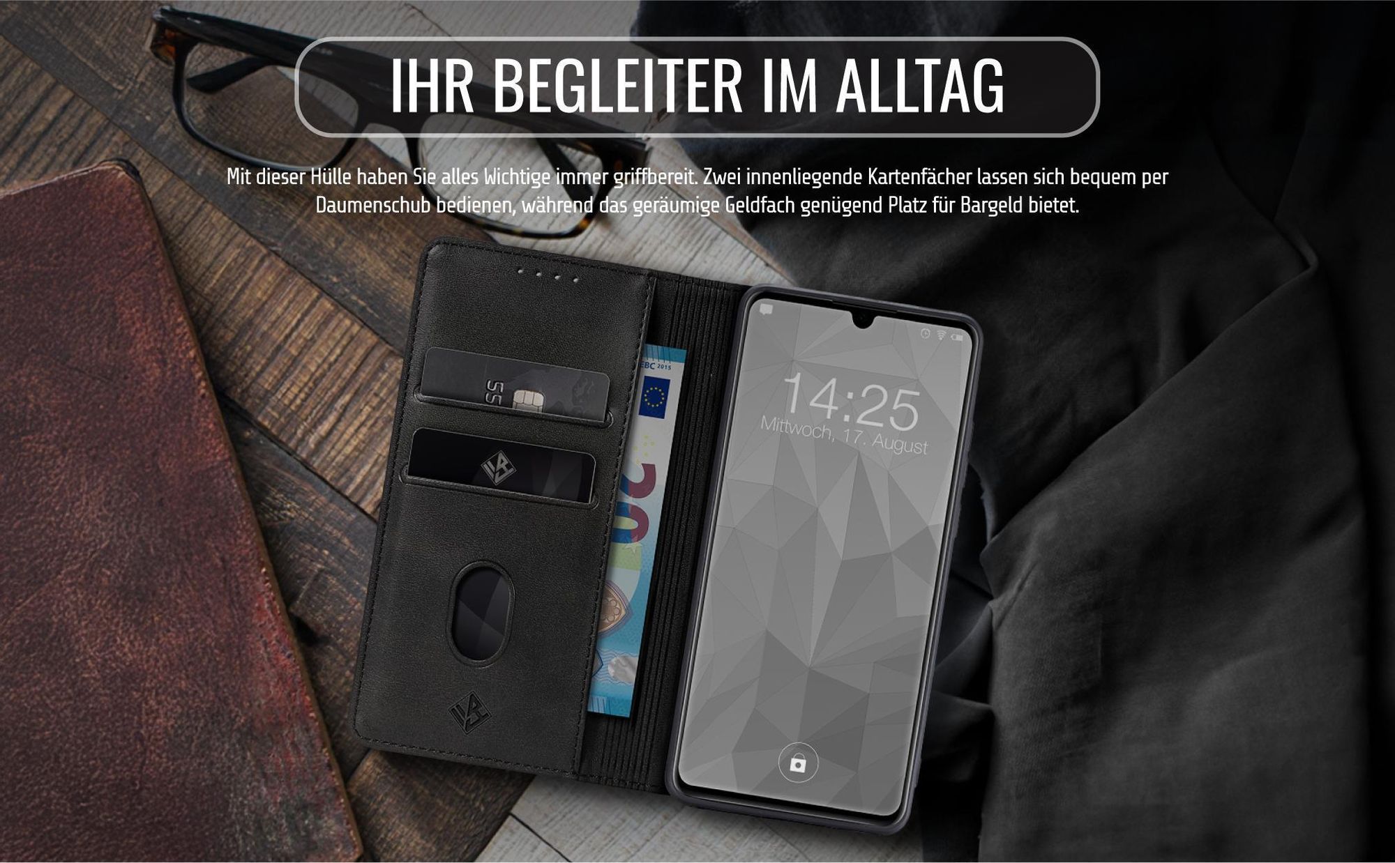 Edle Schutzhülle für Samsung Galaxy A26 5G mit Kartenfächern und Geldfach