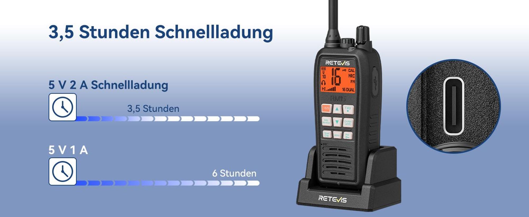 Retevis RM15 Seefunkgerät, Marine Walkie Talkie IP68, 2000 mAh Akku, Schwimmend, Vibration, 88 Kanäle, Handfunkgerät mit Lautsprecher für Bootfahren