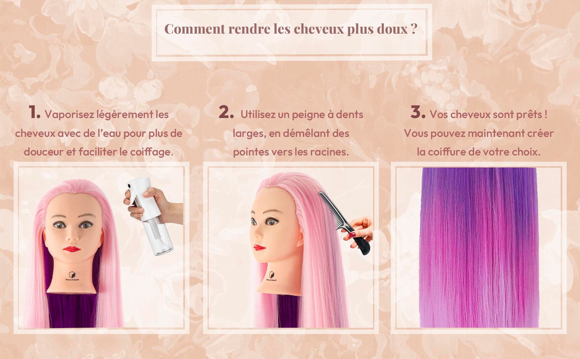Desire of Goods Tête d'entraînement pour coiffeur Lila - avec pince de table - tête de coiffure pour enfants - tête de coiffeur - 70 cm