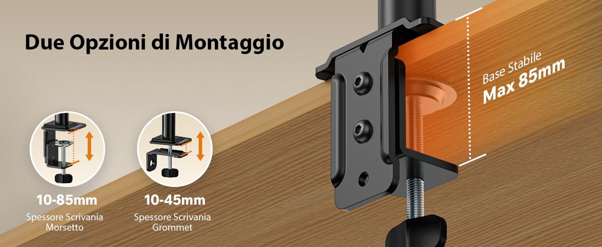 SENSE7 HANG LIGHT DOUBLE: Supporto per monitor duale, adatto a monitor da 17-32 pollici, standard VESA, capacità di carico 2x9kg, sistema di regolazione a gas, ideale per scrivania, per due monitor, colore nero, design ergonomico