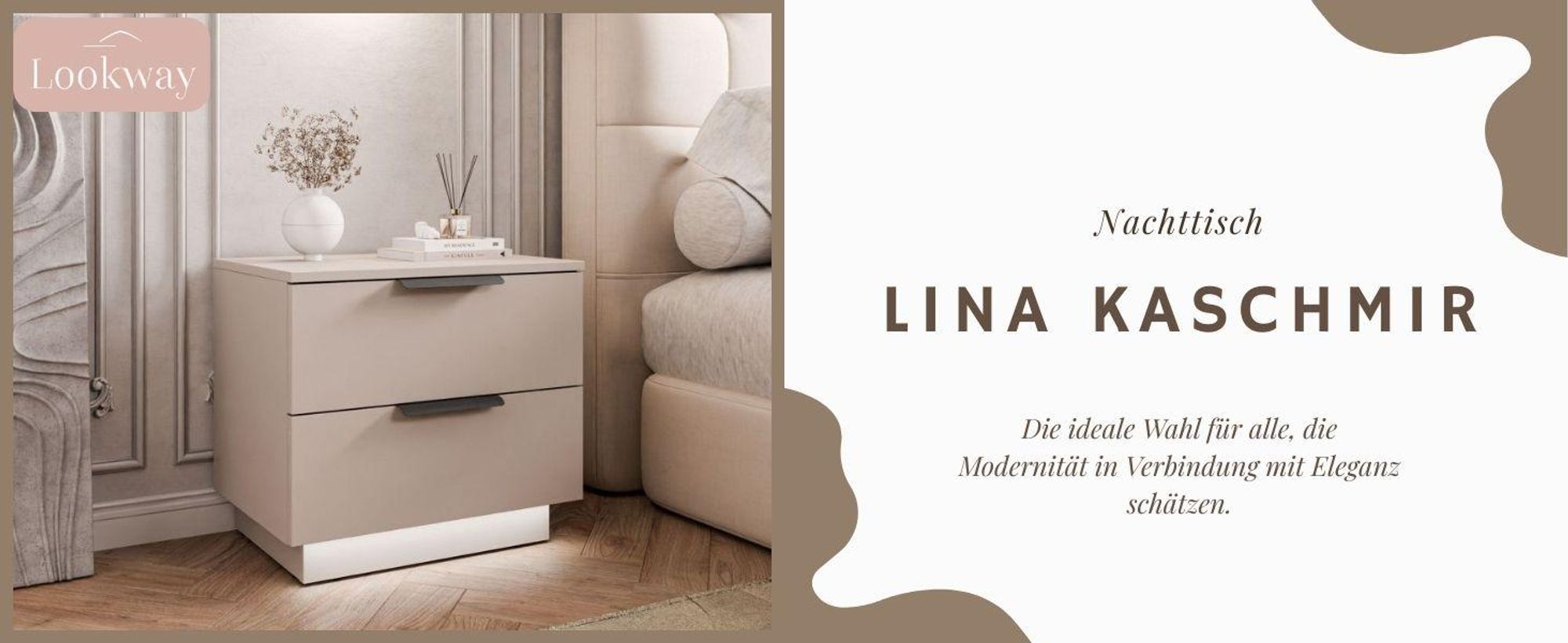 Nachttisch LINA KASCHMIR 2S LED mit goldfarben verchromtem Griffleisten