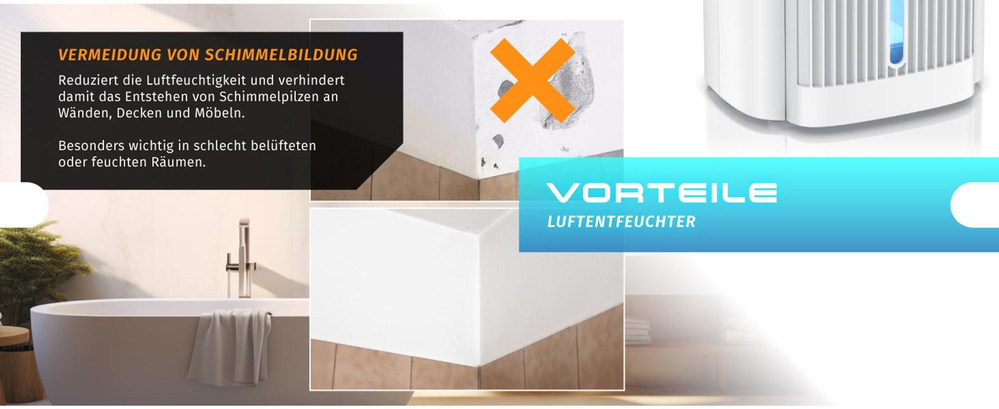 Brandson Luftentfeuchter elektrisch, Raumentfeuchter, klein & leise, Wassertank 2000 ml, für 20 m³ Räume, Entfeuchtung 0,6 l/Tag, Tank 0,6 l, Entfeuchter Peltier Dehumidifier für Wohnung, Badezimmer, Schlafzimmer