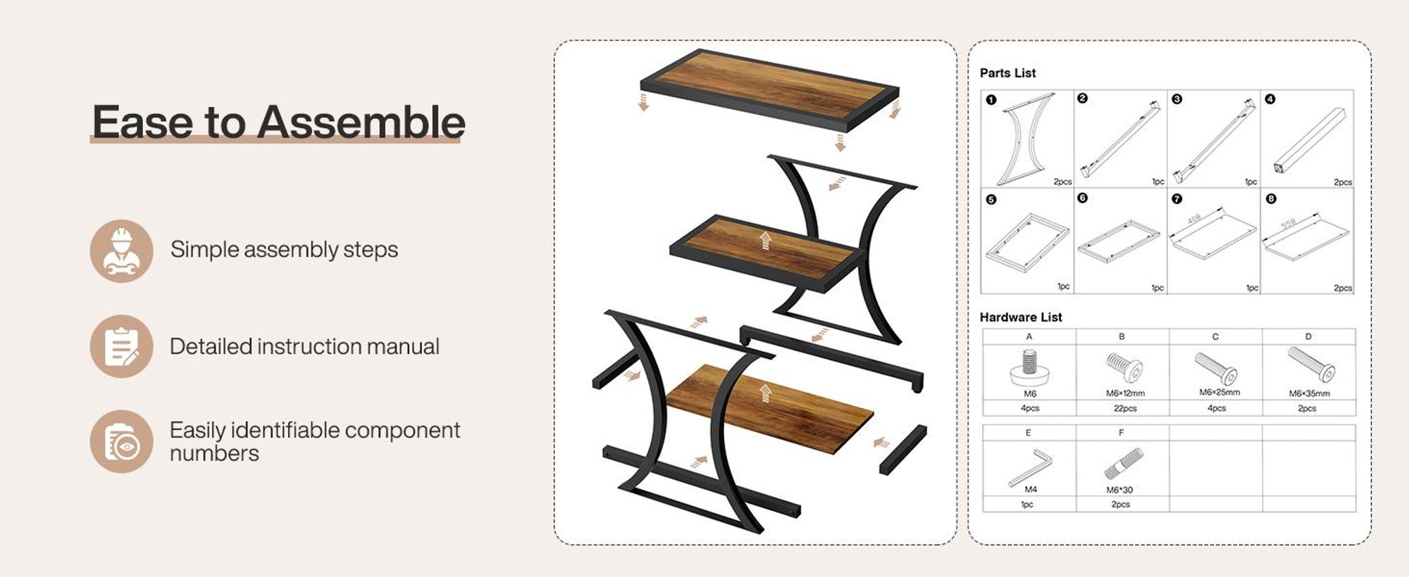 Tavolino Tribesigns con vano portaoggetti, tavolino a 3 livelli con design geometrico in metallo, industriale, soggiorno, (marrone rustico)