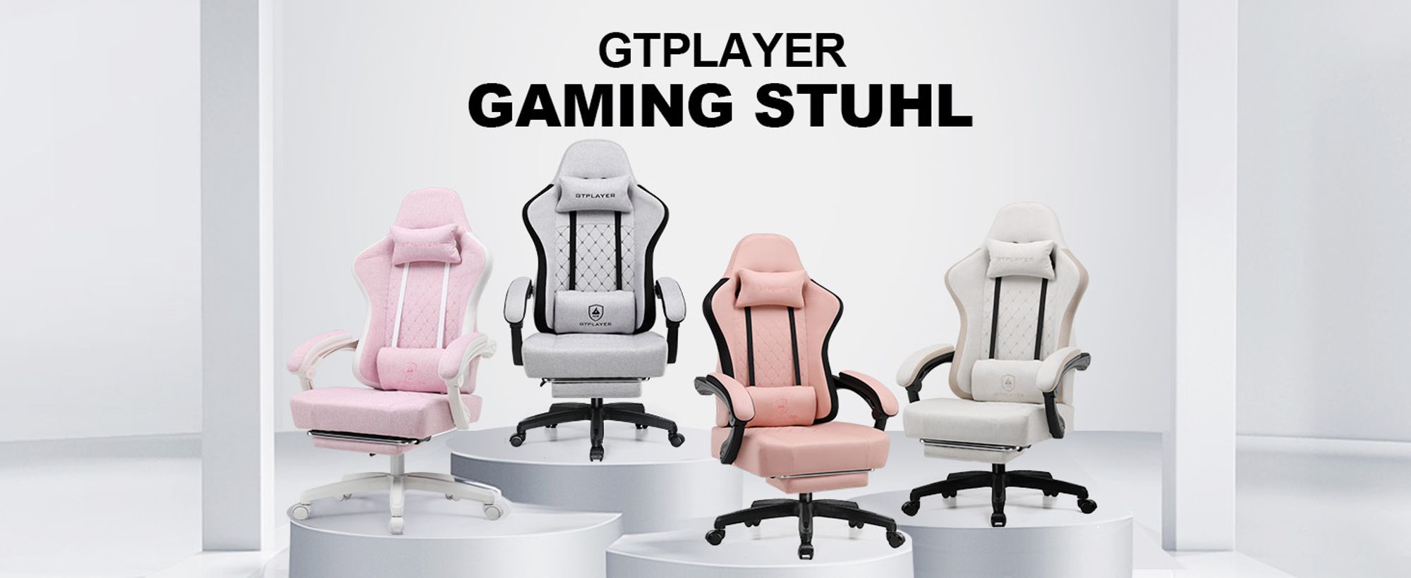GTPLAYER Gaming Stuhl Ergonomischer Gaming Sessel Schreibtischstuhl PC Gamer Racing Stuhl mit Stoffoberfläche, Federsitzkissen mit Fußstütze Beige
