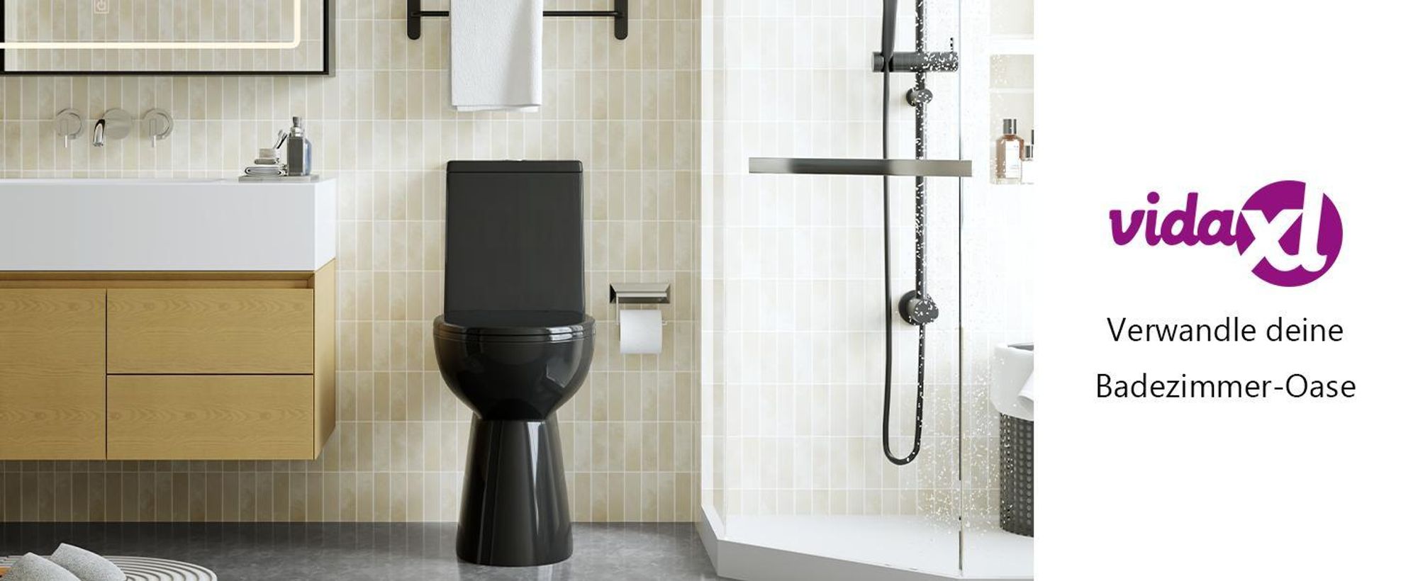 vidaXL Randloses WC 7 cm Extra Höhe Soft-Close Keramik Schwarz