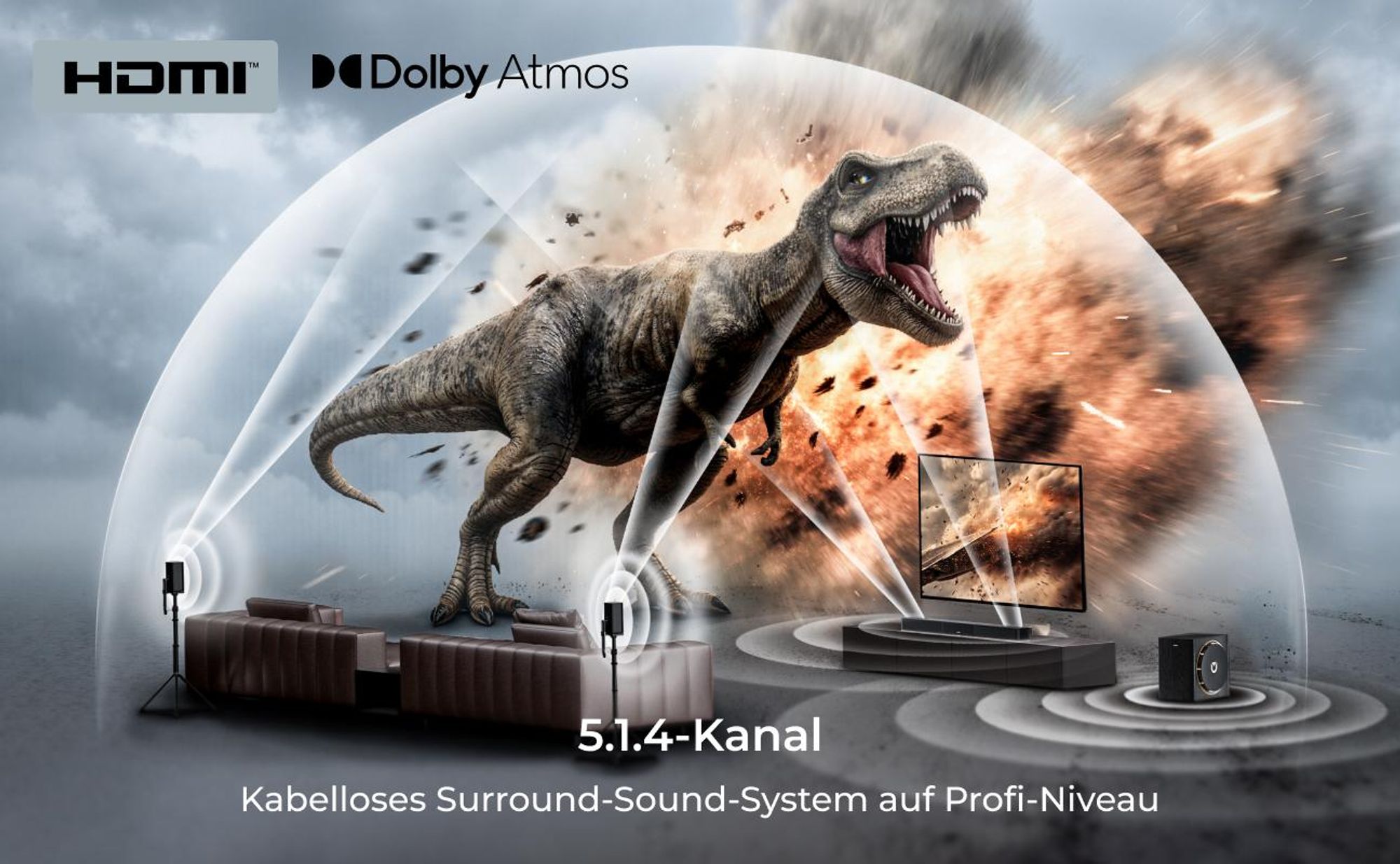 ULTIMEA Skywave Series 5.1.4 Professionelle Soundbar mit Dolby Atmos, 5.1.4 Surround Sound System mit 8" Subwoofer & 2 kabellosen Rear-Lautsprechern