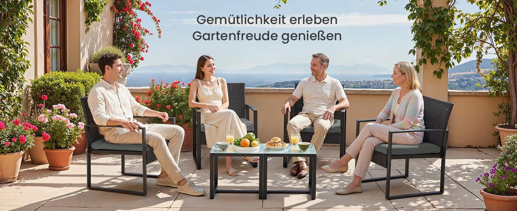 SONGMICS Balkonmöbel, aus PE-Polyrattan, Lounge-Set, Tisch und 2 Stühle, GGF010G05
