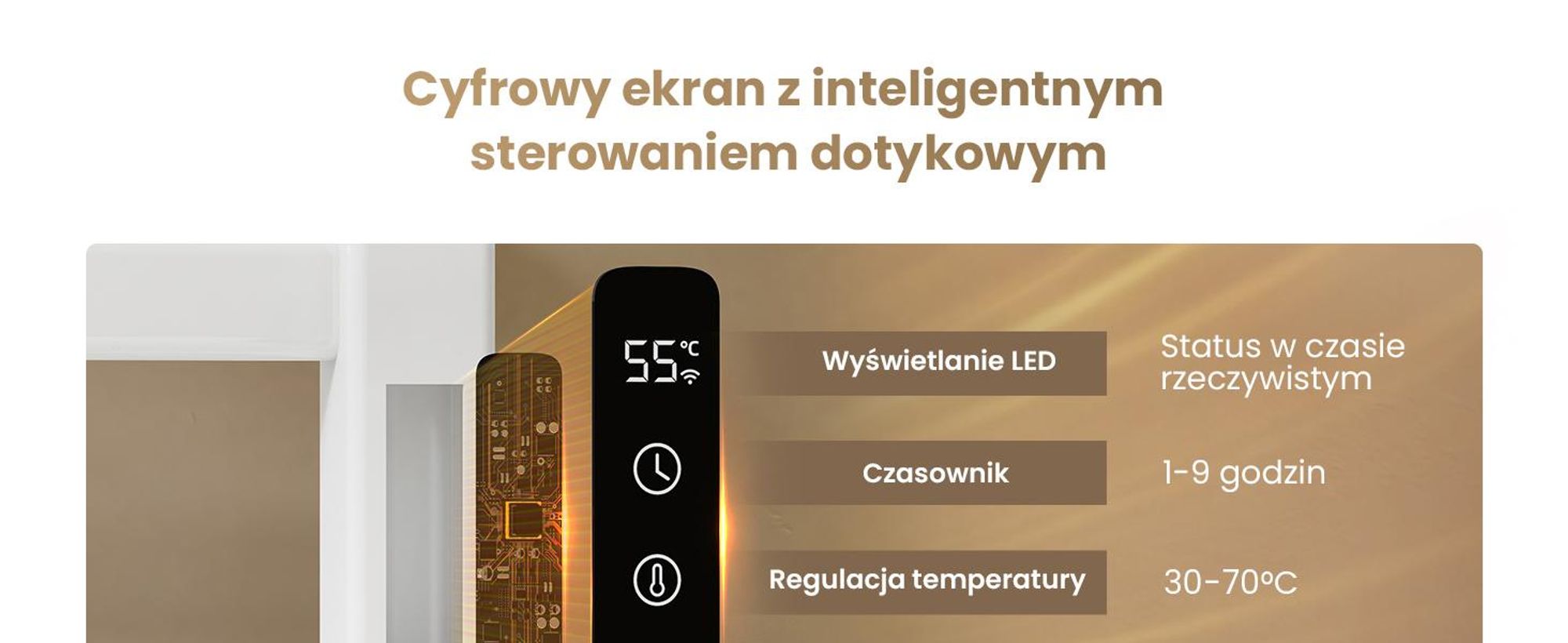 EMKE Grzejnik łazienkowy elektryczny 1000x500 mm, 280W, dwurzędowy, płaskie rurki, półka i haki, WiFi Tuya Alexa, biały połysk