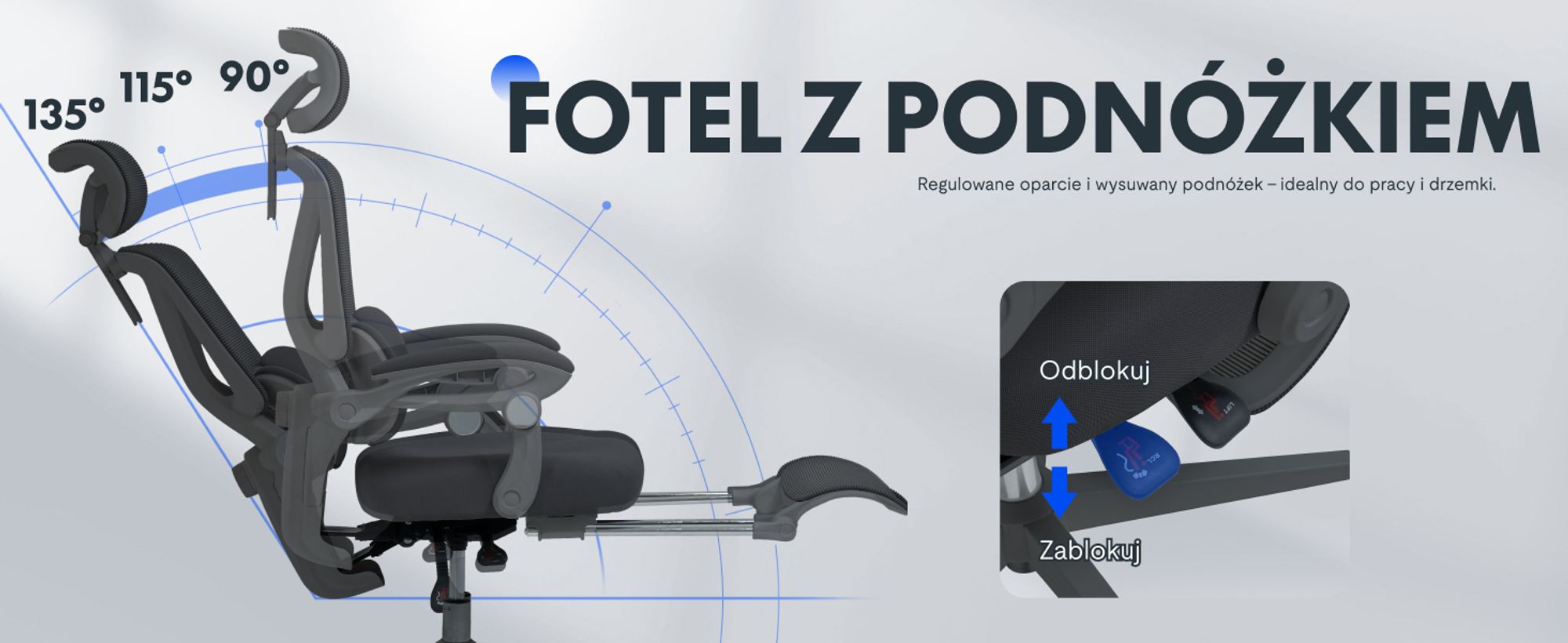 Ergonomiczne krzesło biurowe FLEXISPOT z zagłówkiem 3D, regulowanym podparciem lędźwi, funkcją bujania 90-135°, łączonymi podłokietnikami, podnóżkiem, 136 kg, czarne