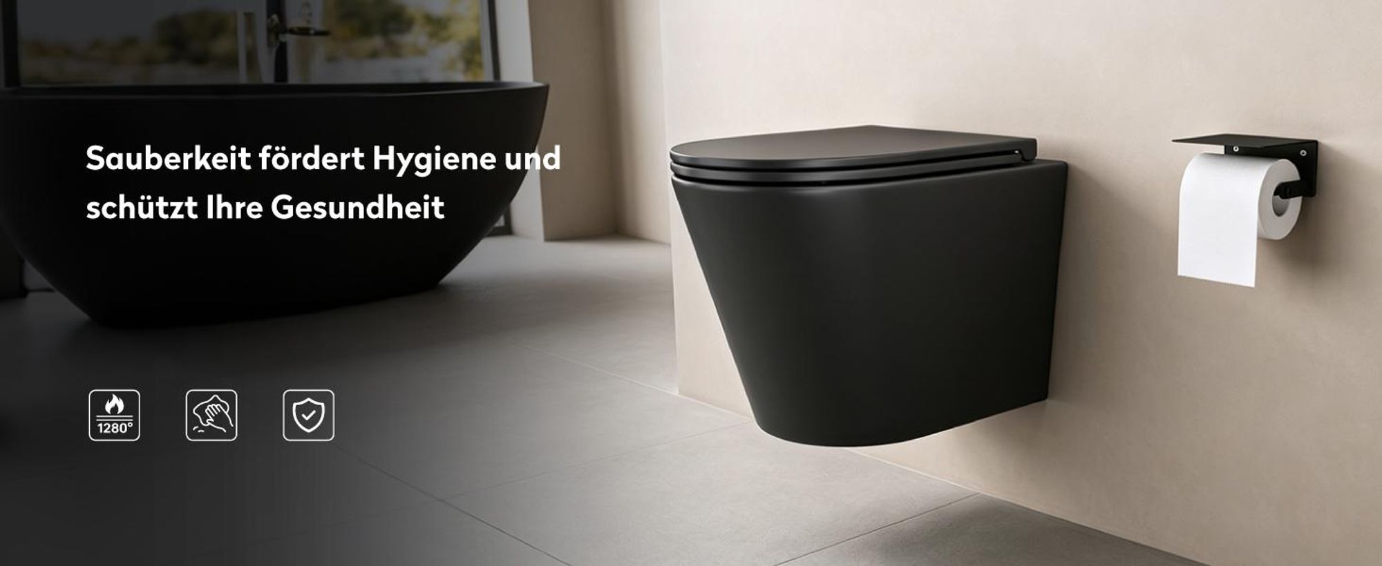 doporro Wand WC Design WC schwarz matt inkl. Softclose Absenkautomatik 49x35,5x35 cm Hänge-Toilette Weiß spülrandlos Hänge-WC aus Keramik Aachen108