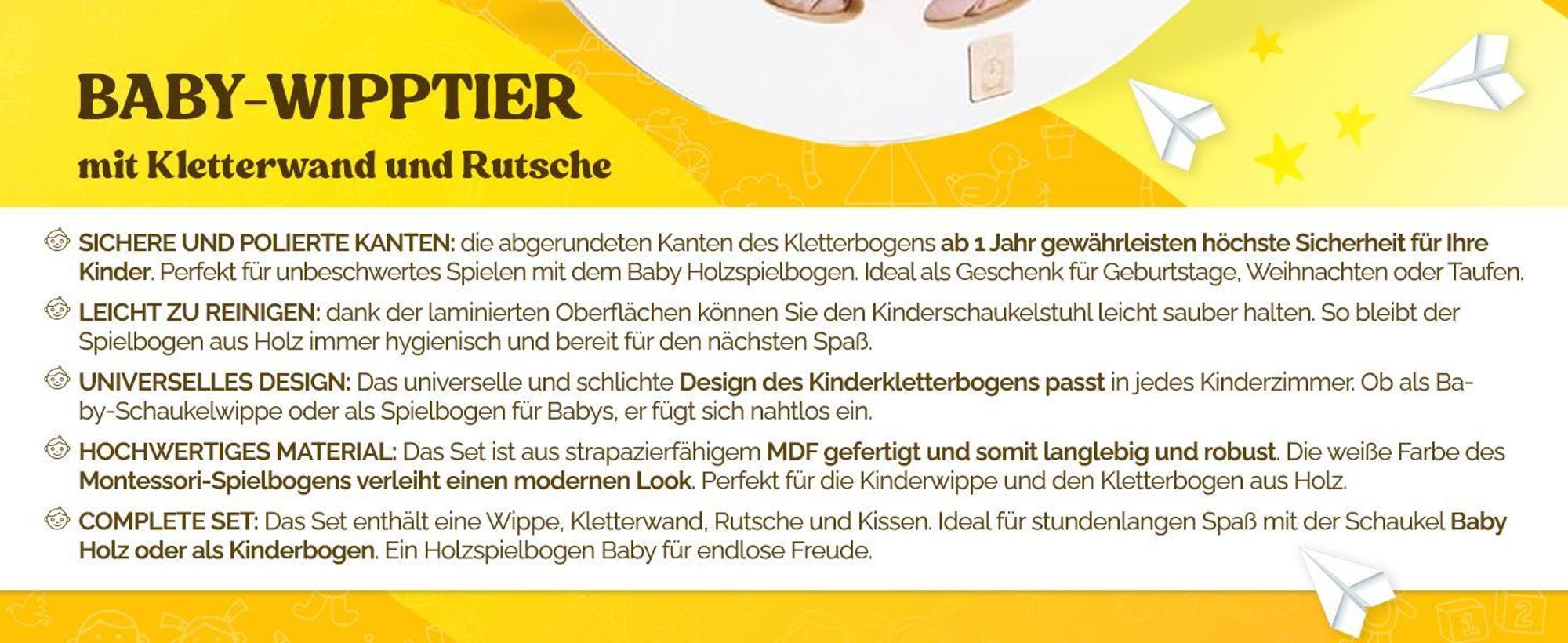 MISIOO Kletterbogen mit Kissen Für Kinder - Baby Wippe Mit Abgerundeten Kanten Für Sicherheit - Weiß MDF - Laminierte Oberfläche - 90x41x50 cm