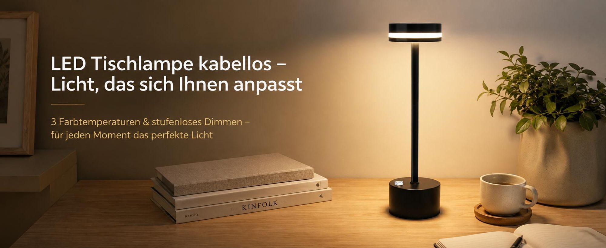 2 Stk Tischlampe,Led Tischleuchte Metall,Kabellos Dimmbar Tischleuchte,Touch Steuerung Augenschutz Leselampe,USB Wiederaufladbare,Schwarz