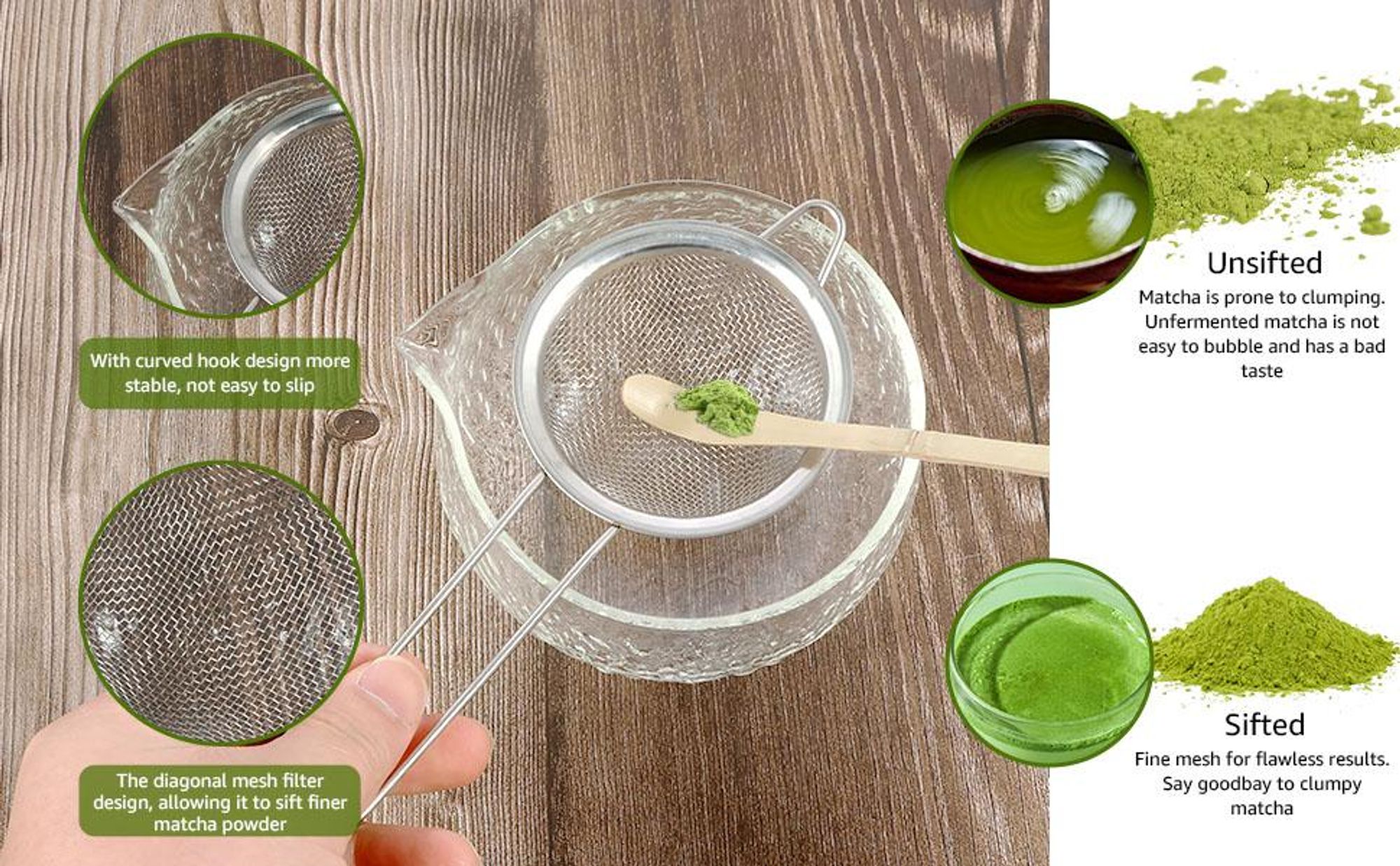 Matcha Teezeremonie Set, Matcha Komplett-Set, Japanisches Matcha-Set, Matcha-Set, Matcha Schneebesen, Glas Schale, Teelöffel, Tasse, Sieb, Teetuch