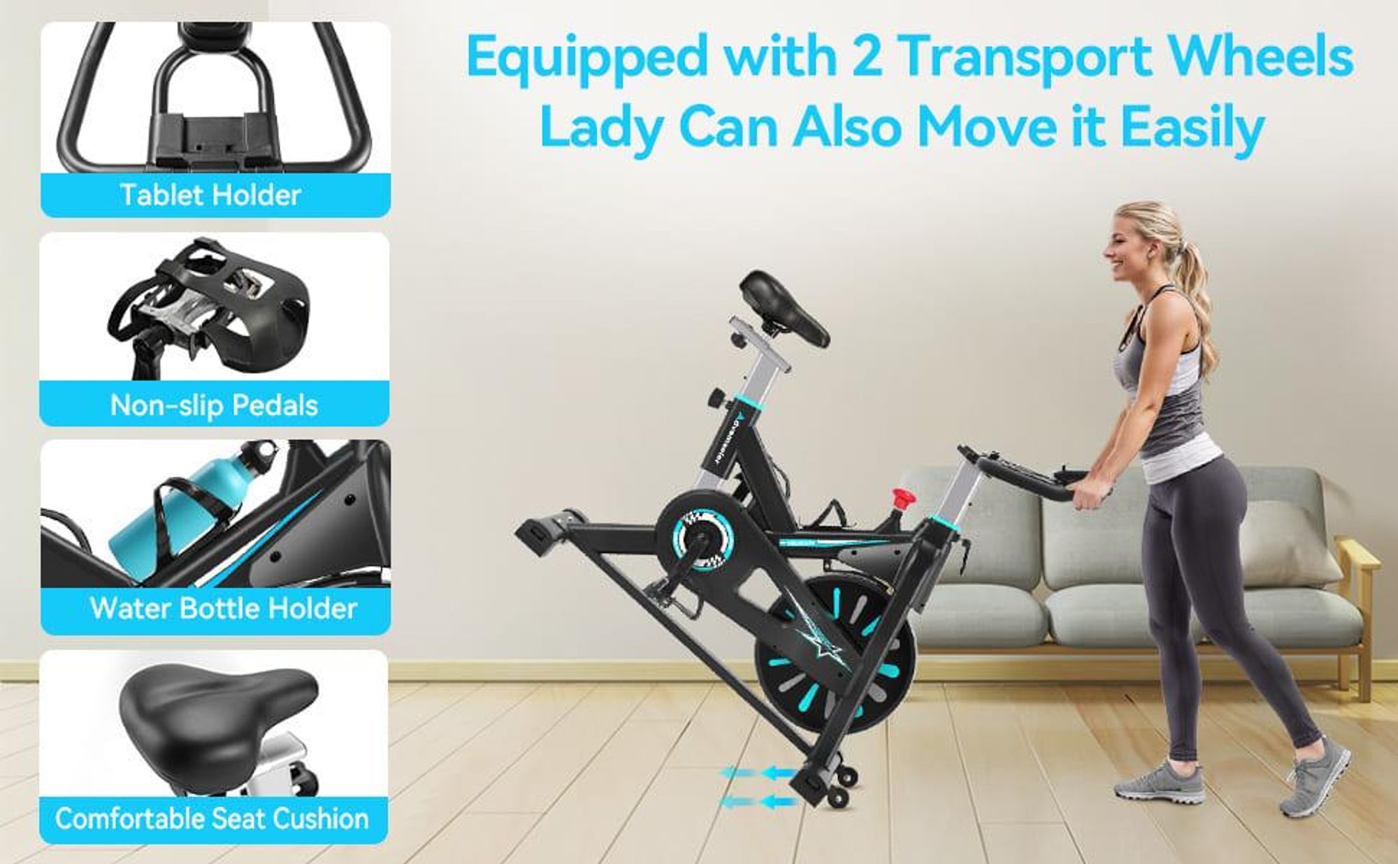 Advamsoler Heimtrainer Fahrrad mit mehrstufig einstellbarem Magnetwiderstand, LED-Display, kompatibel mit Zwift und Fitness-Apps, belastbar bis 160 kg