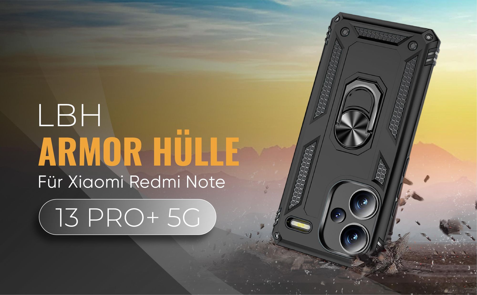 Schwarze Outdoorhülle für Xiaomi Redmi Note 13 Pro+ 5G