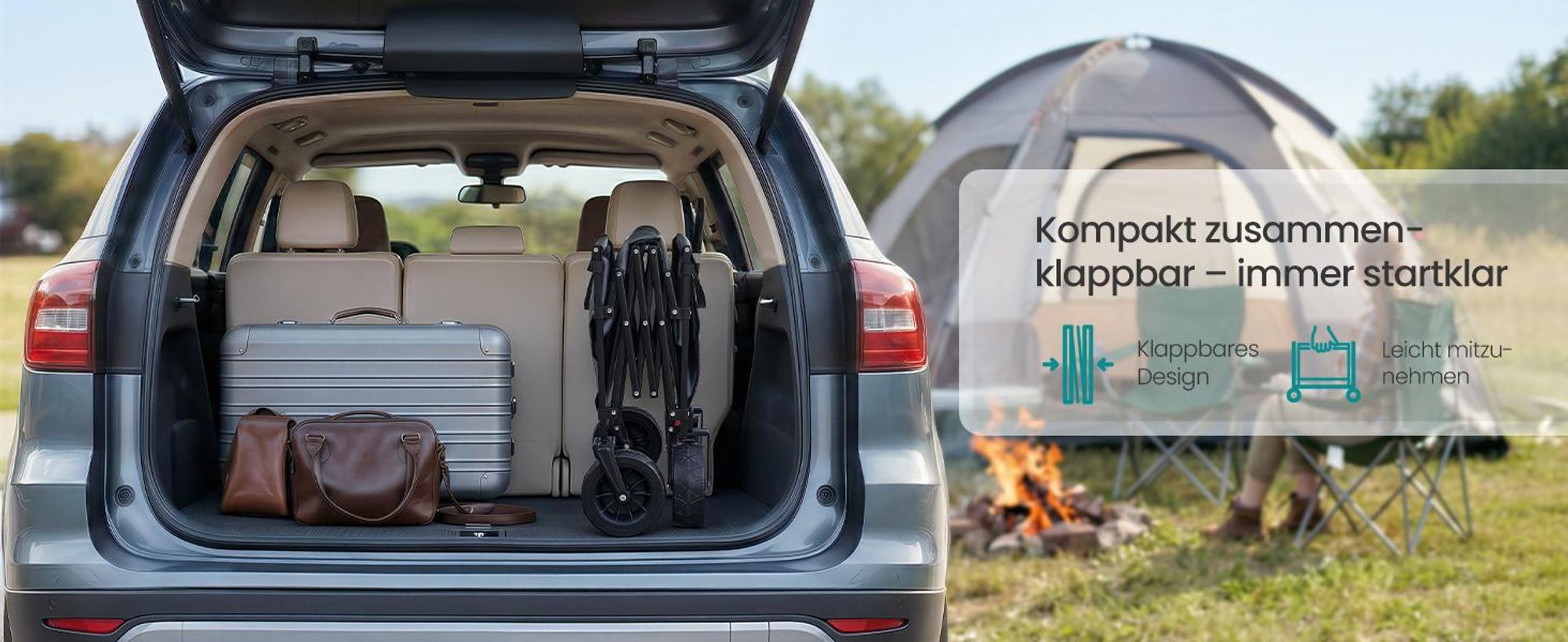 SONGMICS Faltbarer Bollerwagen, Transportwagen 200 L, Handwagen mit Griff, Outdoor Garten, 4 verstärkte Rollen, grau