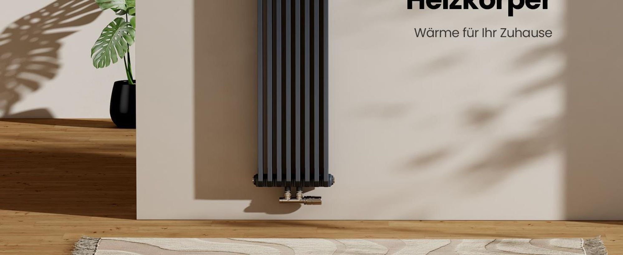 EMKE Design-Heizkörper D-Form 1800x348mm 1611W Red Dot Award Winner Anthrazit – Vertikal Montage, für 21,5 m², Bad & Wohnzimmer ohne Heizstab