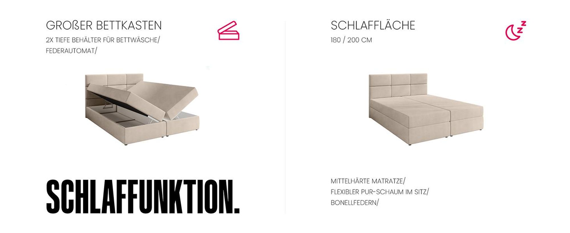 BroMARKT Boxspringbett BOSTON mit 2 Bettkasten, Bonell-Matratze, Polsterbett, Bett (Beige, Cosmic 10, 180 x 200 cm)