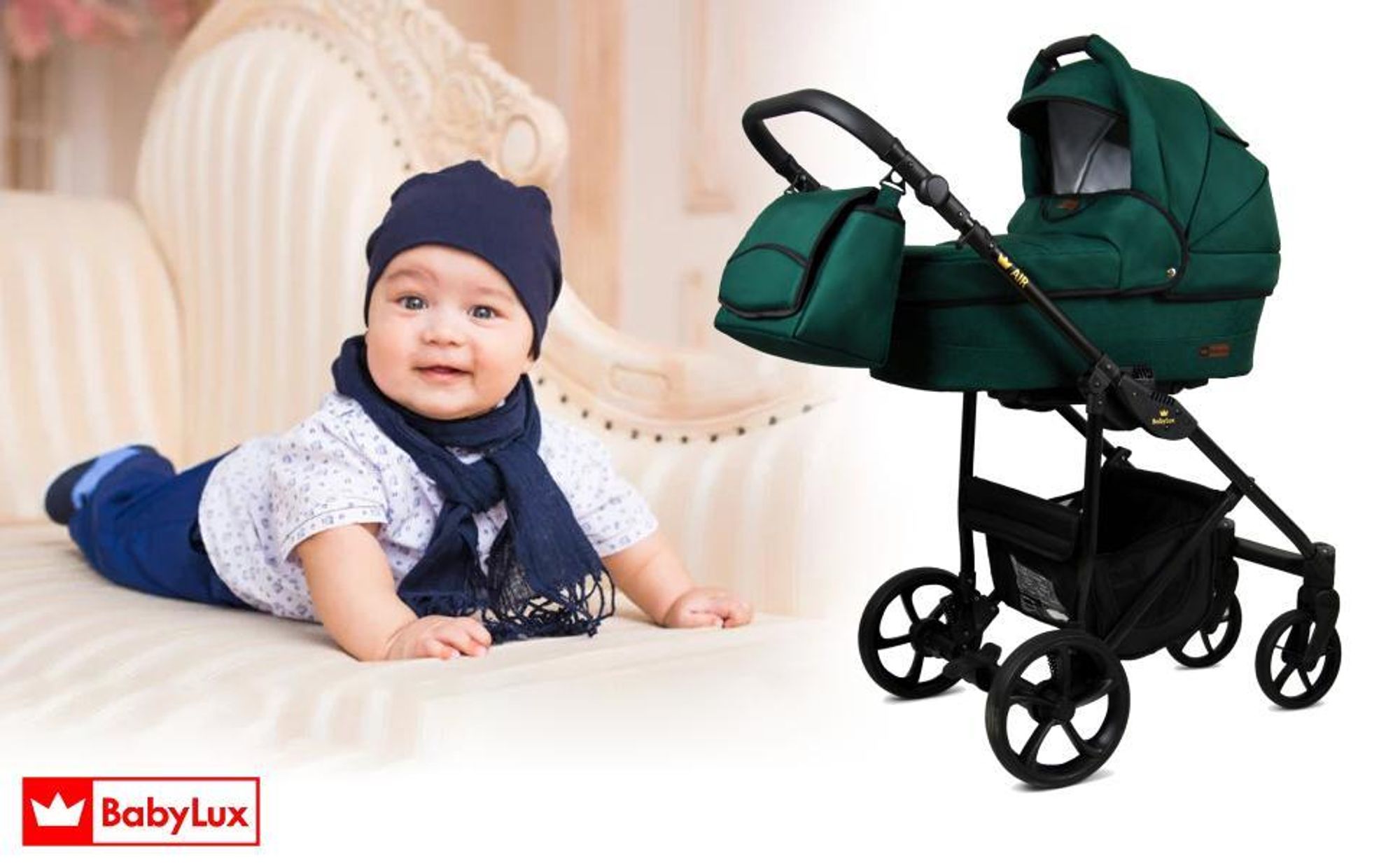 BabyLux® Optimal | Kocárek 3v1 Set | Mint | Kombinovaný kocárek | Set kocárku | Buggy + Bab