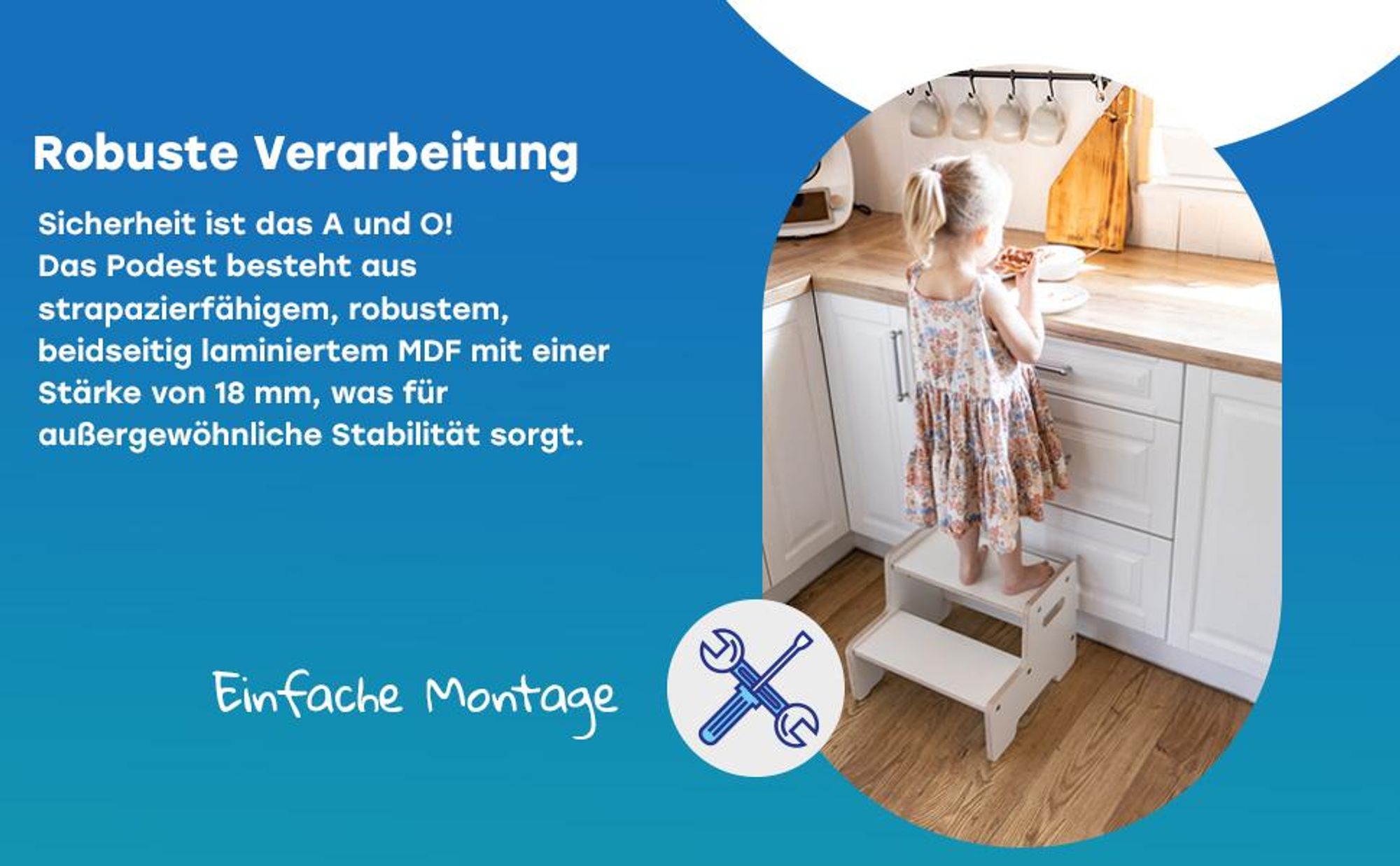 Obubu Tritthocker für Kinder, Montessori, Tritthocker Kinder, 2 Stufen - Weiß