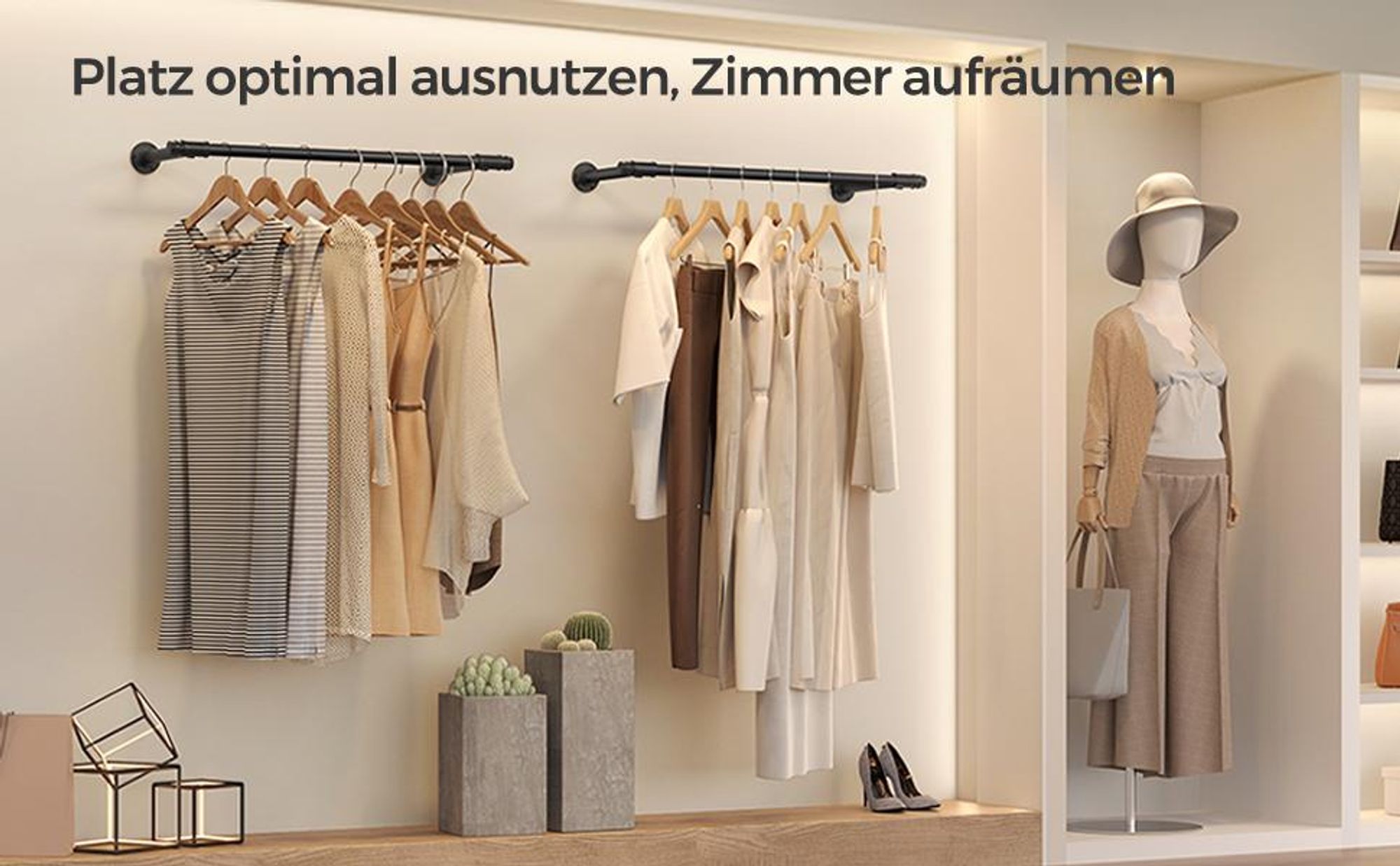 SONGMICS Kleiderstange für die Wand, platzsparend, 60 kg Belastbarkeit