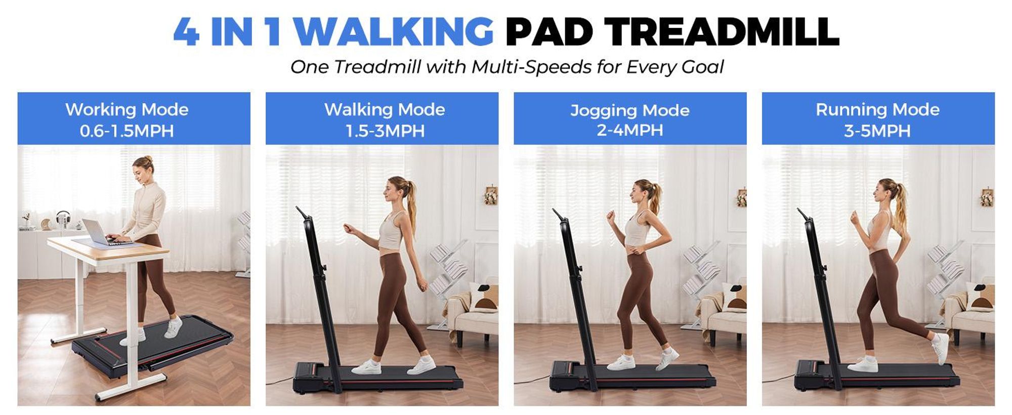 GTPLAYER Walking Pad, Laufband für Zuhaus klappbar mit LED-Anzeige und Fernbedienung, Höhenverstellbare Armlehne, Treadmill leises 1-6km/h, 2.5 PS