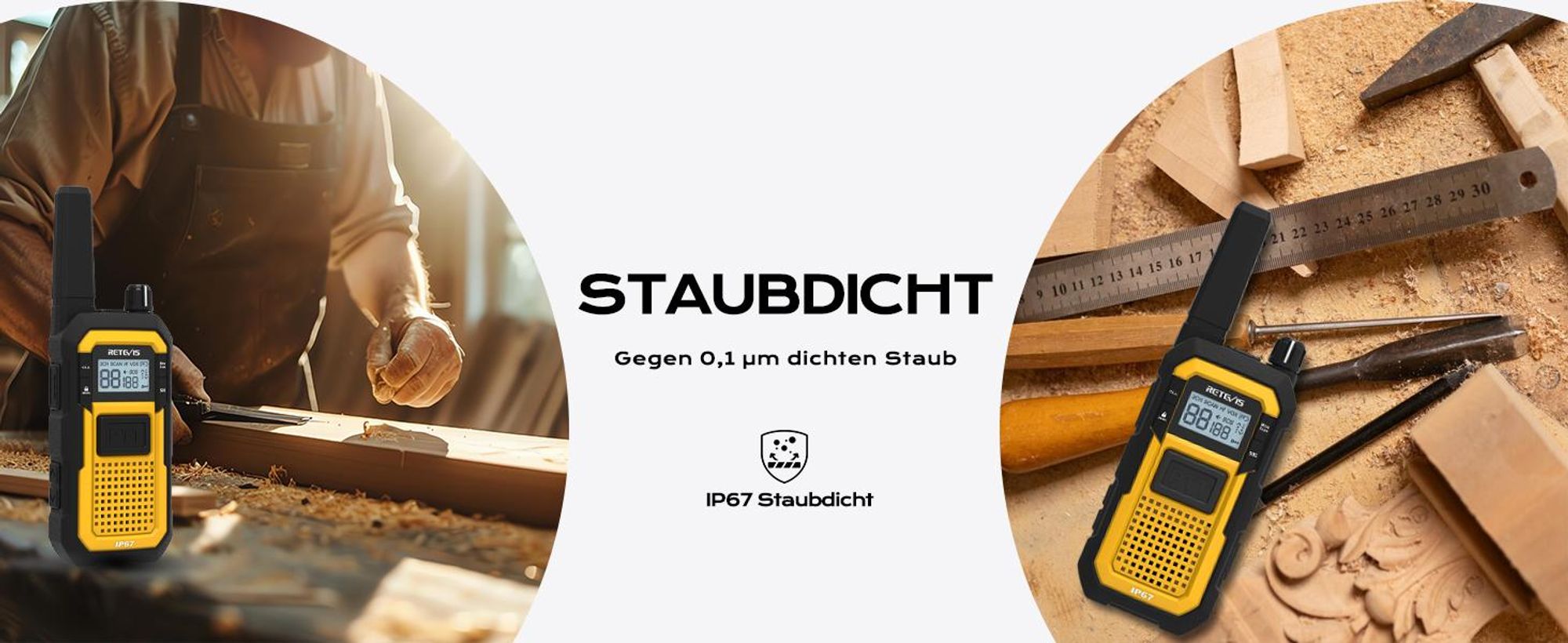 Retevis RB648 Heavy Duty Walkie Talkies, Wasserdichtes Funkgerät IP67, Dual PTT, 2000mAh Type C Ladung, Notfall Walkie Talkie Erwachsene für Baustelle (2 Stück)