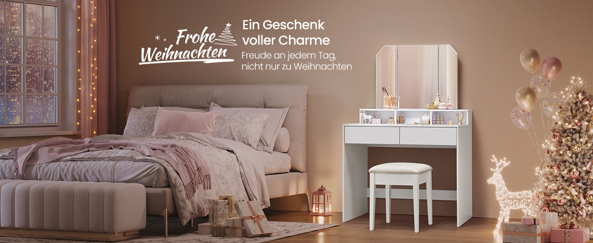 VASAGLE Schminktisch, mit Spiegel, 2 Schubladen, 3 offenen Fächern, weiß