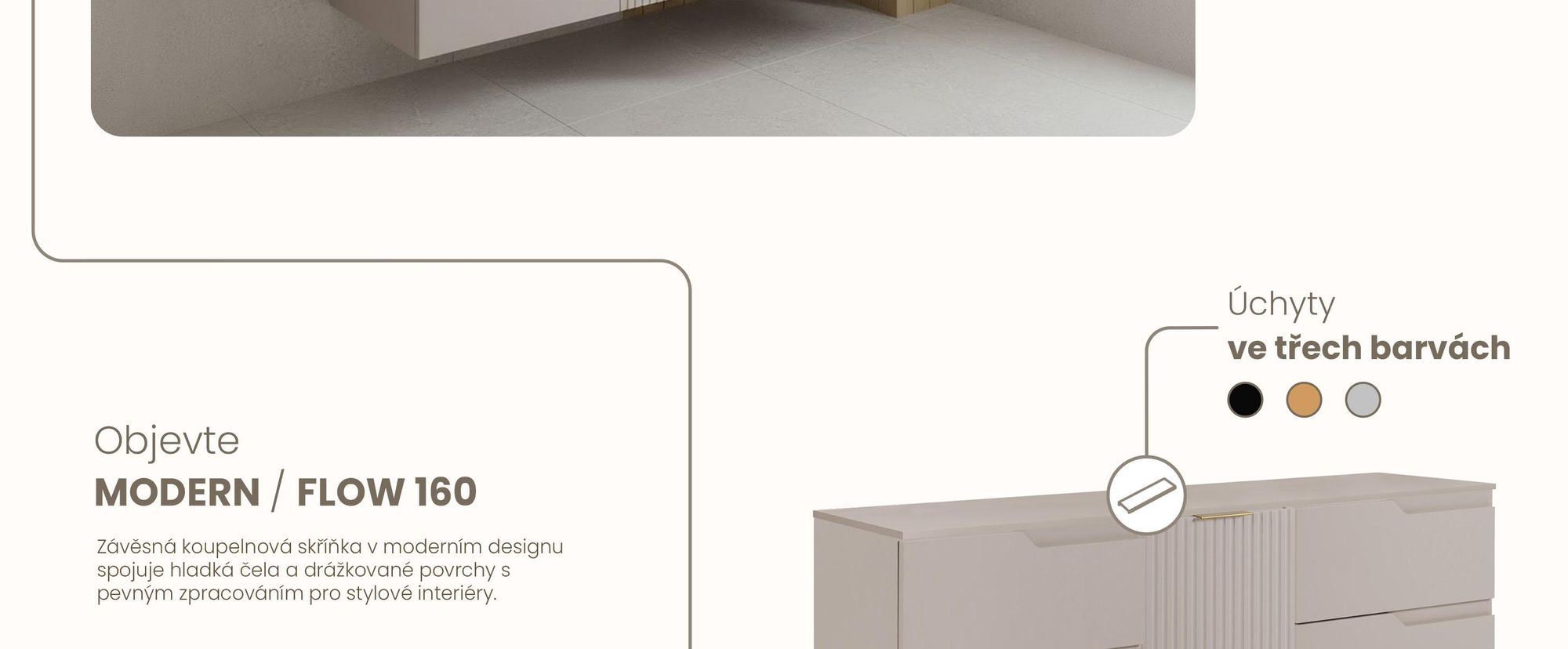 RODAN | Skříňka pod Umyvadlo - Béžová - 160 cm - S deskou Stolu - 4 Zásuvky - Závěsné - MDF čela - Skříň s 1 Dvířky - MODERN