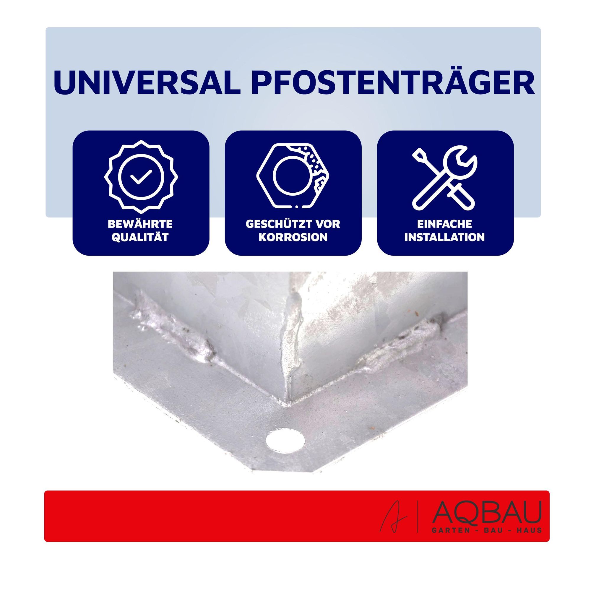 Aqbau® 4er Set Pfostenträger Aufschrauben, Aufschraubhülse 50 x 50mm Aufschraubanker, Bodenhülse mit Dübelplatte, Pfostenschuhe zum aufschrauben