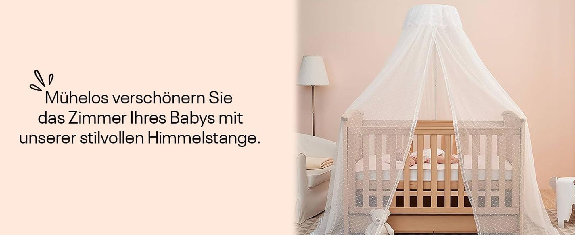Best for Kids Baldachinstange | Weiß Baldachinstange für Babybetten mit Schraubklemme | Am Bett montierter Baldachinstangen-Schleierhalter