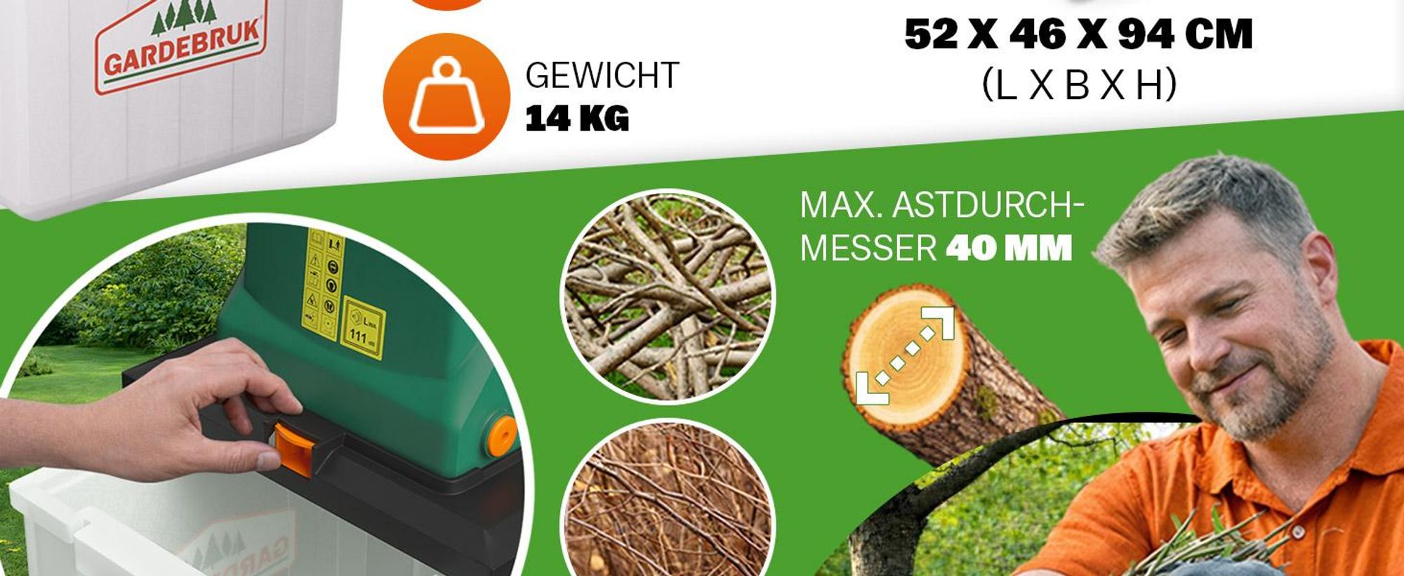 GARDEBRUK® Gartenhäcksler 3100W