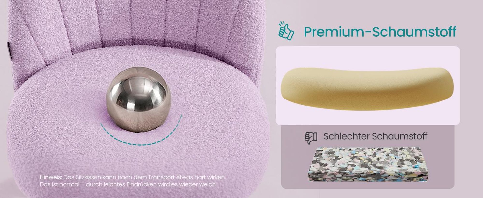 SONGMICS Schminkstuhl, Bürostuhl, Teddy-Fleece-Oberfläche, höhenverstellbar, kompaktes Design, lila
