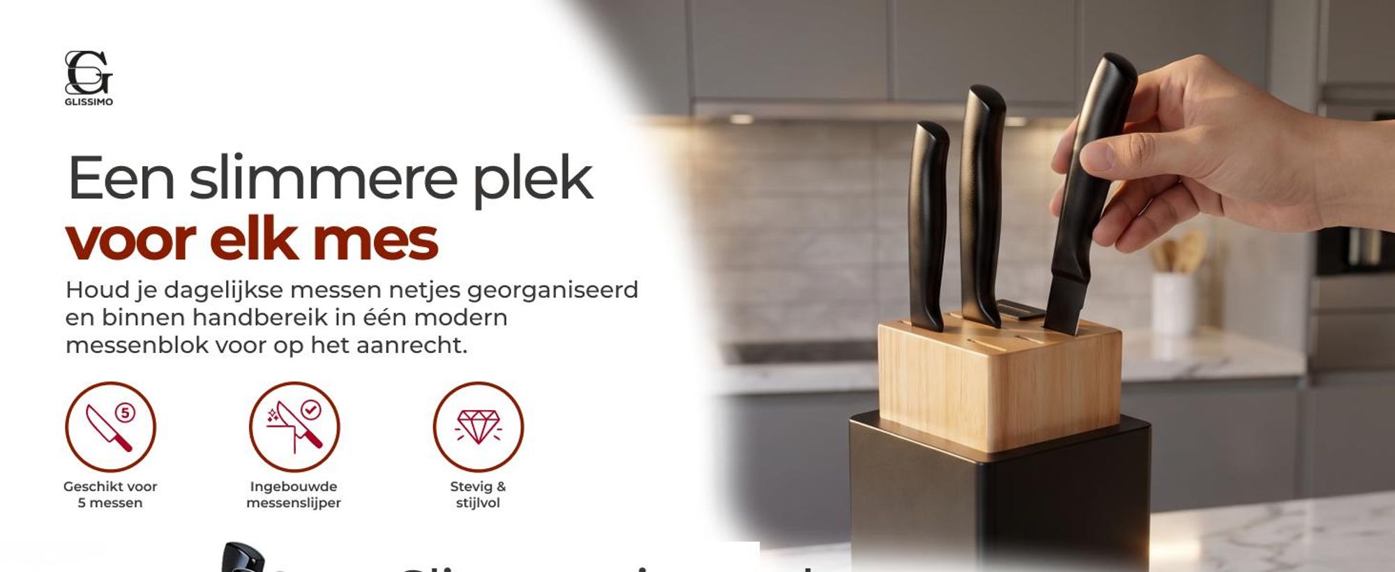 Glissimo Cookware - Messenblok – Ingebouwde Messenslijper – Magnetisch – Antislip