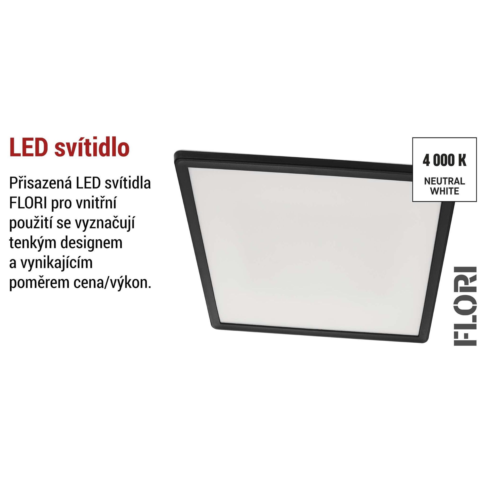 EMOS LED nástěnné/stropní svítidlo FLORI, čtvercové, neutrální bílá 4000 K, 1800 lm, 18 W (místo 115 W žárovky), 29,3 x 29,3 cm, černá, ZM1406