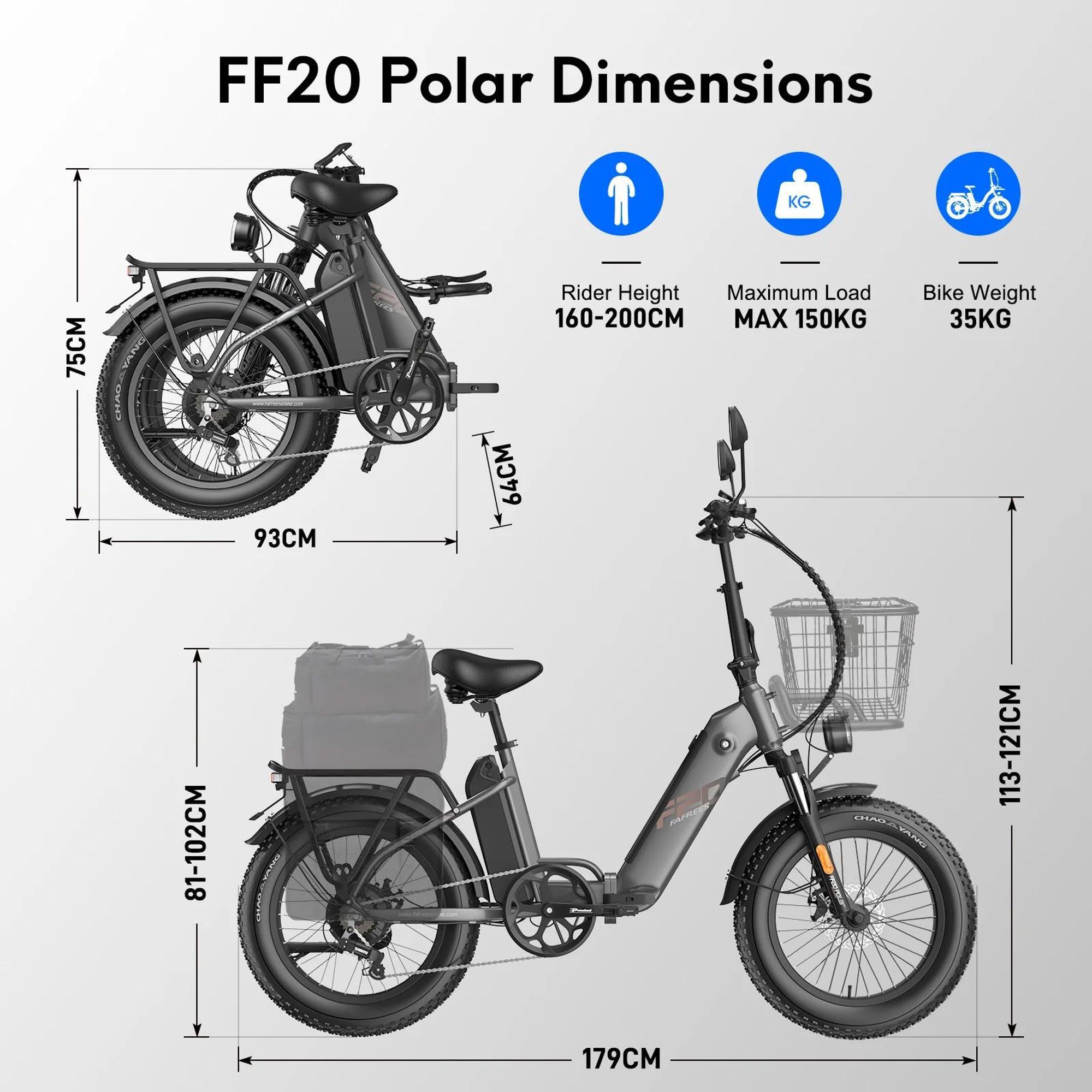 Rower Elektryczny FAFREES FF20 Polar - Bateria 48V24Ah 20 Cali Kołami Mechaniczne Hamulce Tarczowe - Niebieski