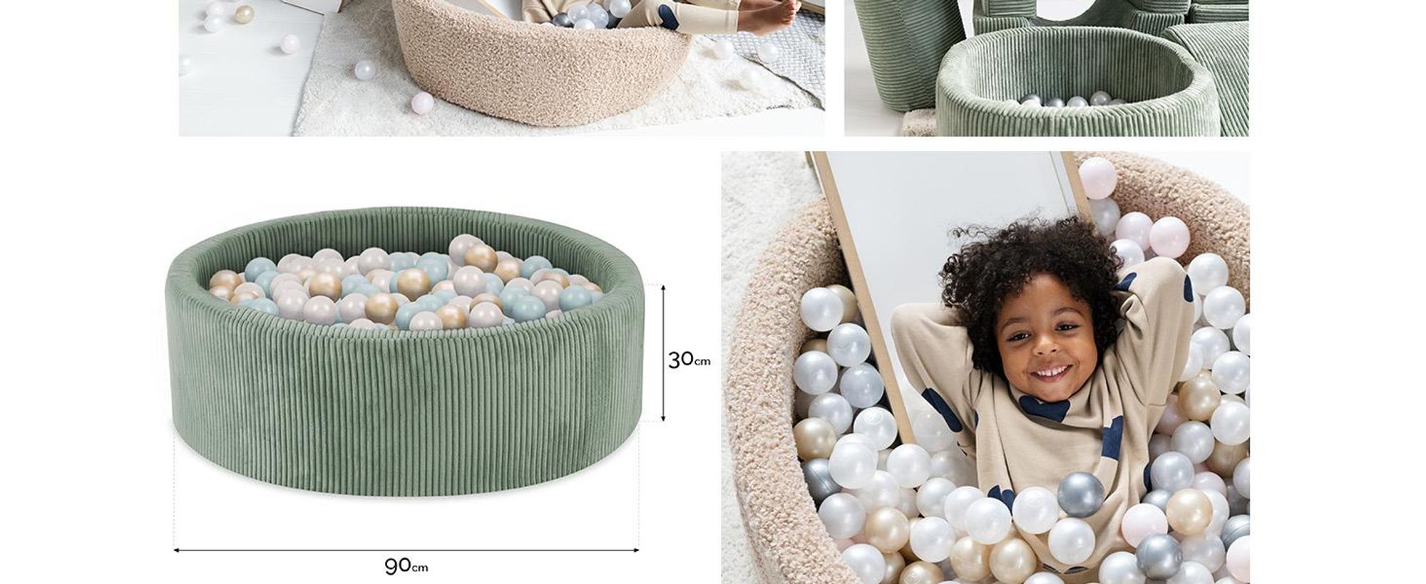 MISIOO Bällebad mit Schaumstoff-Füllung - 90x30cm - 200 Bälle für Bällebad - Hochwertige Bällebad Bälle für Kinder - Sicheres Spielzeug - Grün