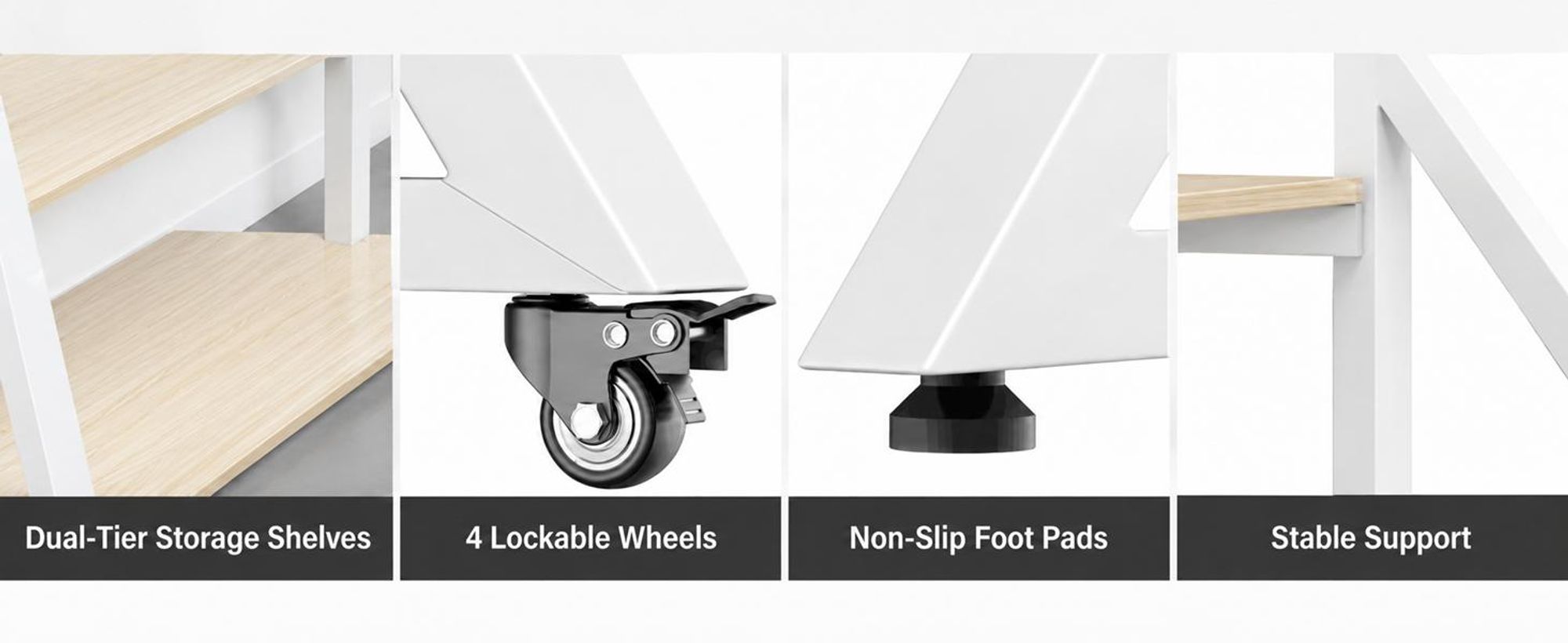 WISFOR TV Ständer Höhenverstellbar, TV Standfuss mit Rollen, Universal Fernsehstand mit AV-Ablagen für 40"–75", VESA 600x400mm, bis Max 80kg, weiß