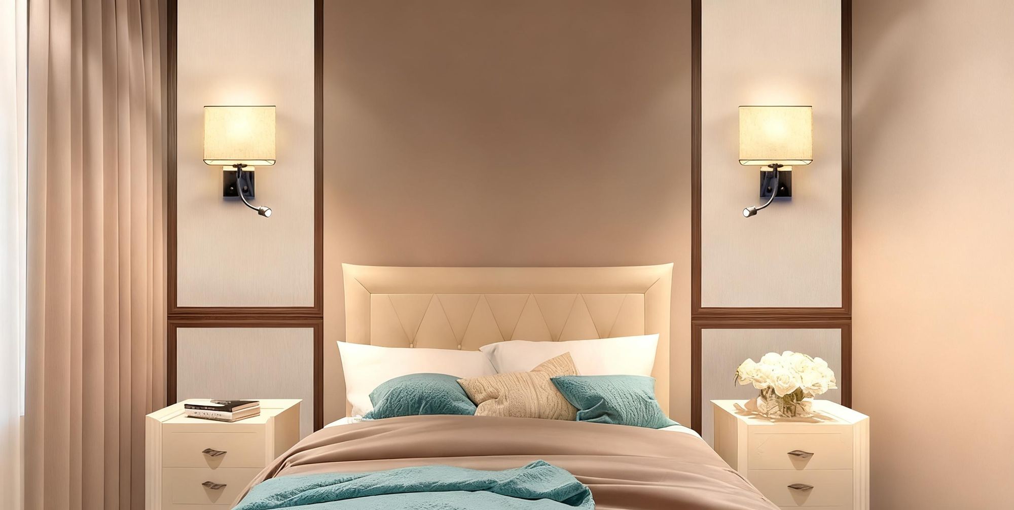 ZMH LED Wandlampe Leselampe Stoffschirm Wandleuchte mit Schalter Schwnkbar Lesearm Weiß E27 Leselicht Bettlampe für Hotel Schlafzimmer Wohnzimmer