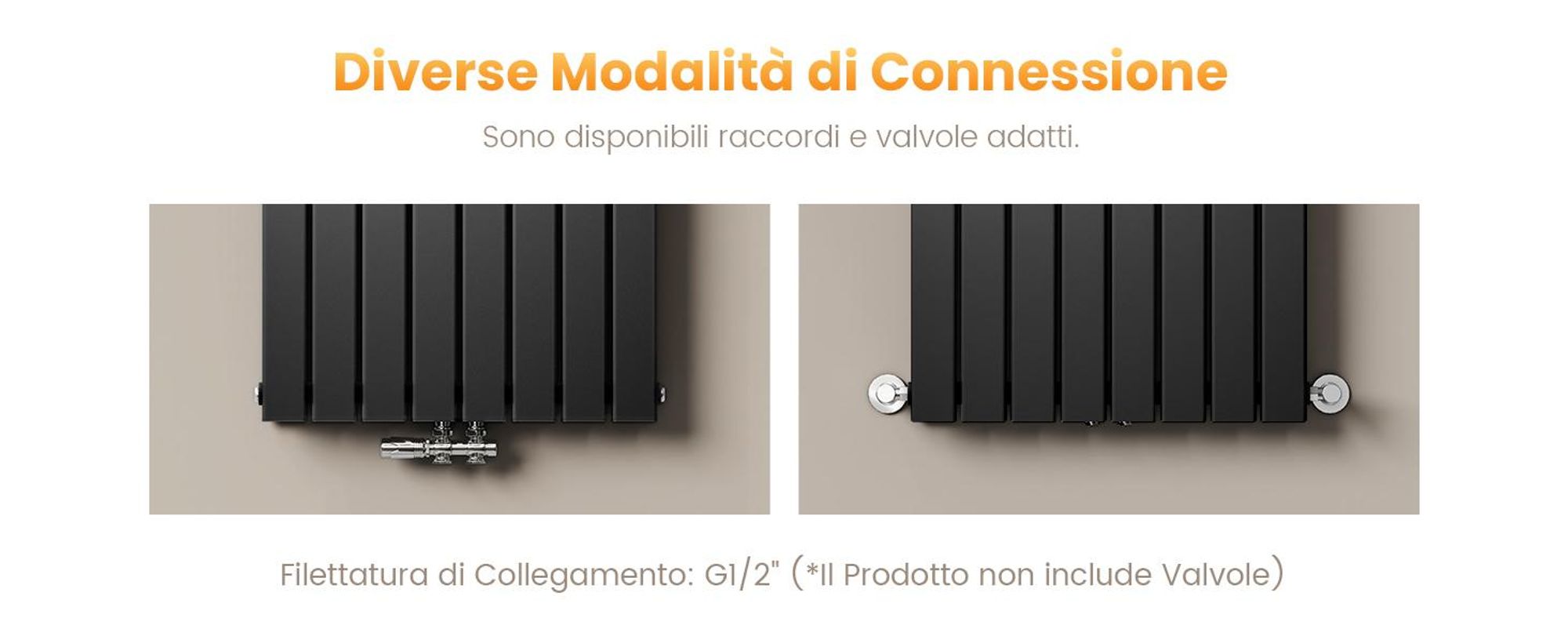 Radiatore EMKE Radiatore piatto Radiatore a pannello di design Nero Doppio strato verticale 1600x 300 mm 966W senza elemento riscaldante